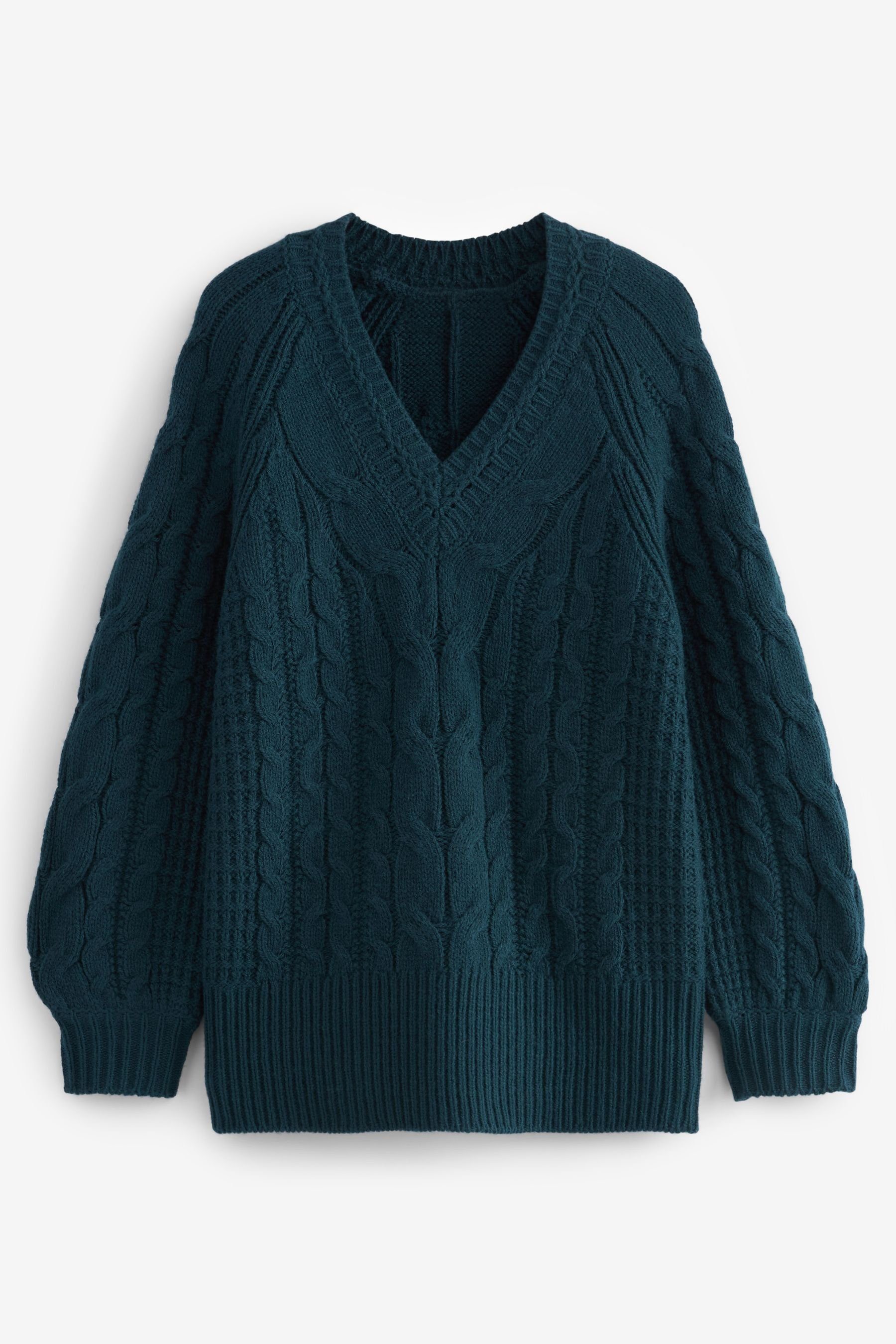 Next V-Ausschnitt-Pullover Tunika mit Zopfmuster und V-Ausschnitt (1-tlg) Teal Blue