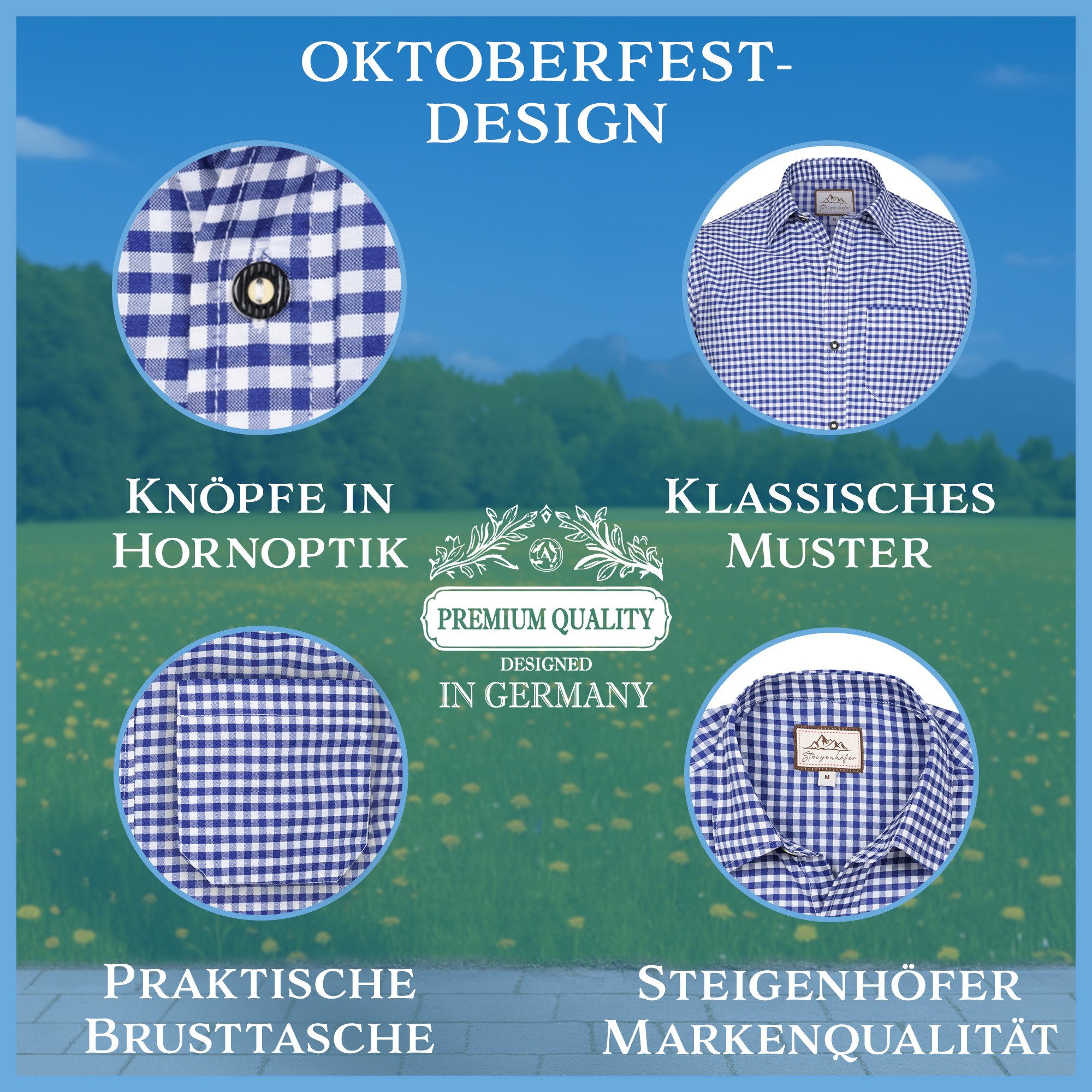 Steigenhöfer Manufaktur Trachtenhemd Trachtenhemd Herren Langarm - Heinz - zum Oktoberfest - Blau - XL – Bild 4 von 5