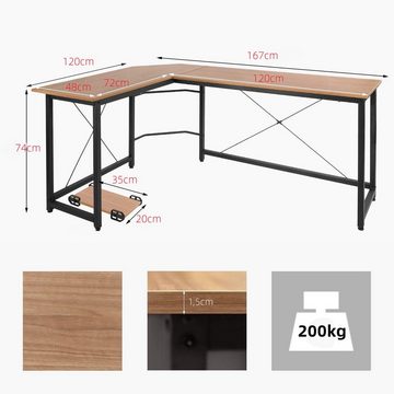 TLGREEN Eckschreibtisch L-förmiger Schreibtisch, 167 cm Gaming Tisch, L-Form Computertisch, 167 cm Eckschreibtisch für Büro, Breite 120cm