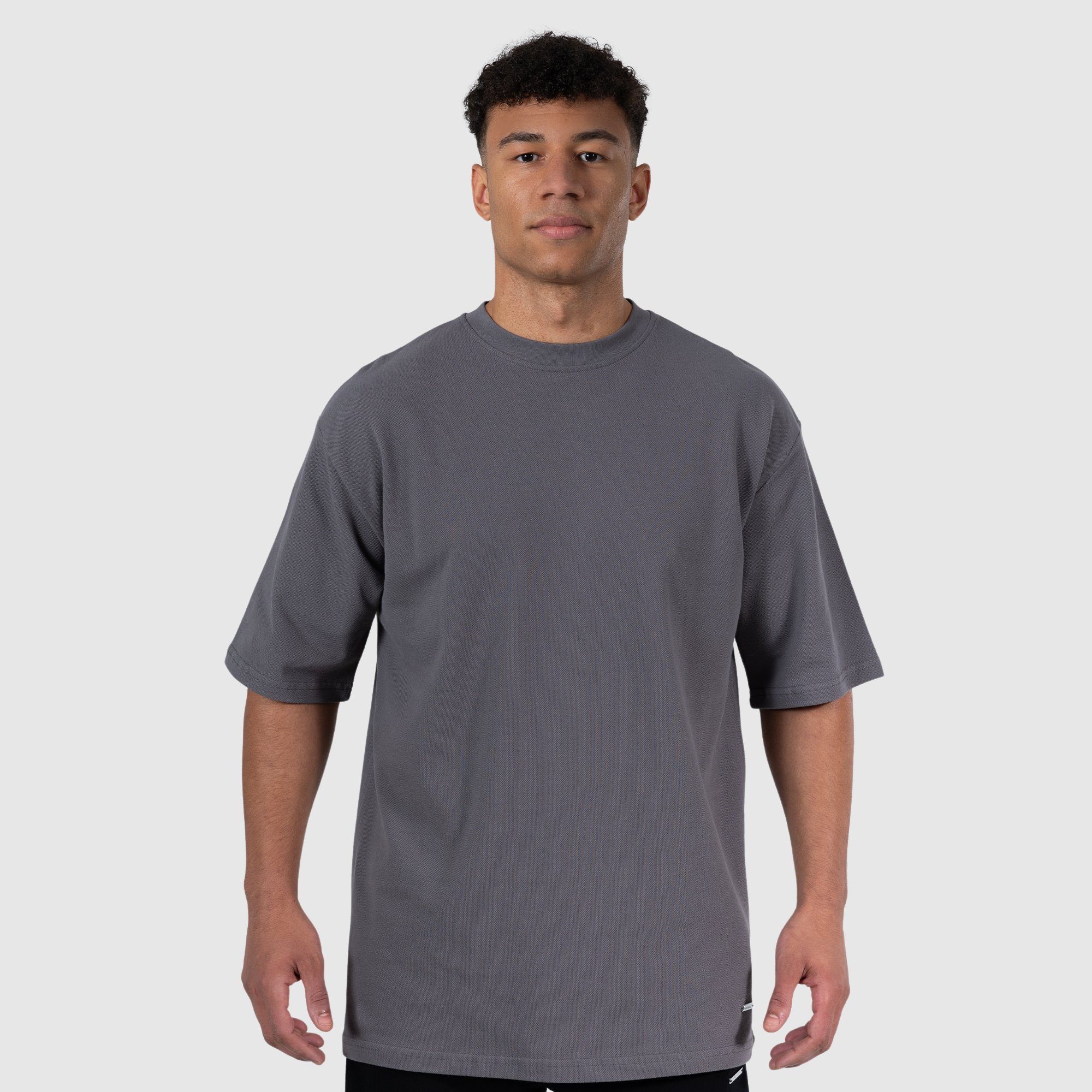 Smilodox T-Shirt Brenden Oversize, 100% Baumwolle, Pikee Anthrazit