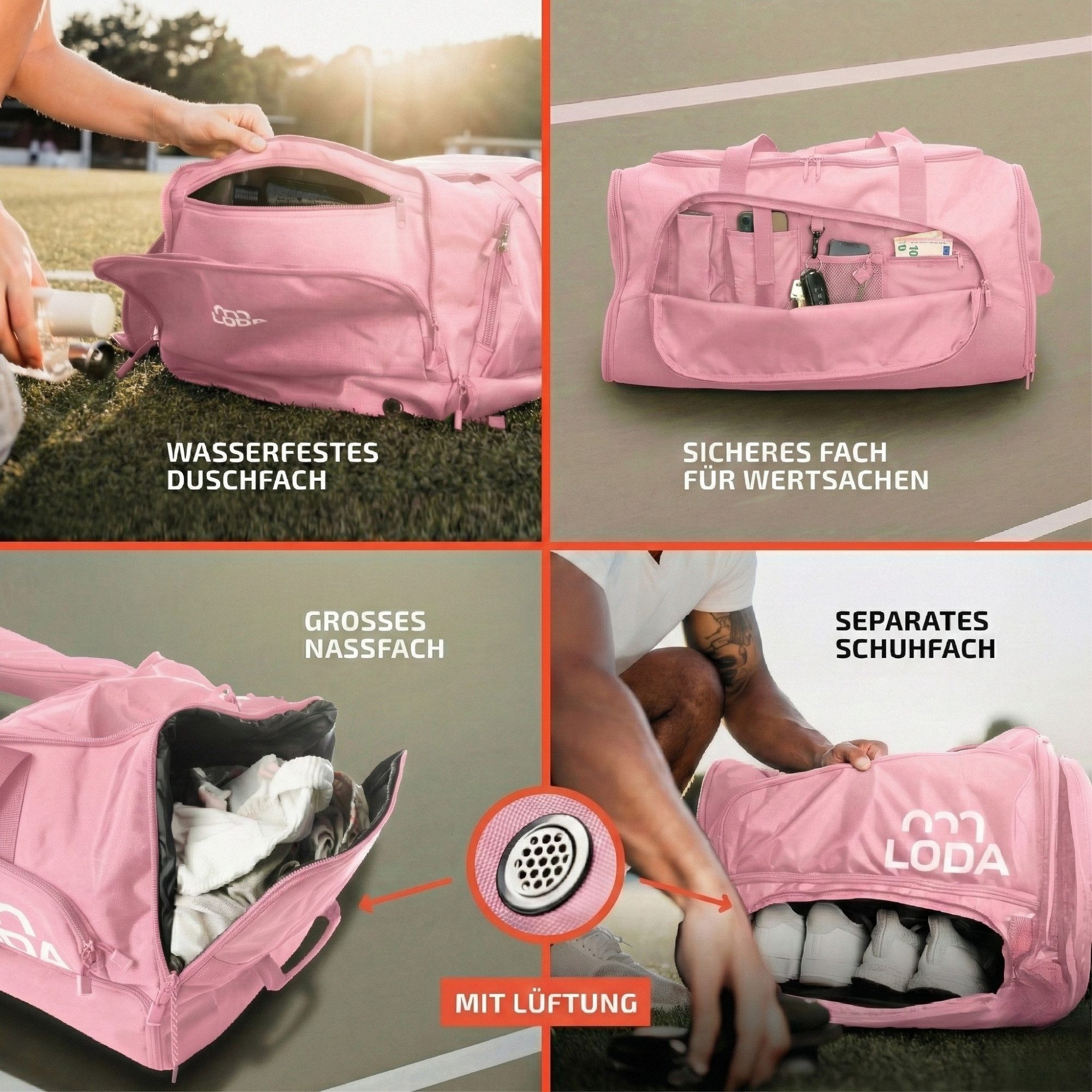 LODA sports Sporttasche team 68L - Trainingstasche mit Rucksackfunktion & Schuhfach, 65 cm (L) x 30cm (B) x 35cm (H), 68 Liter Volumen