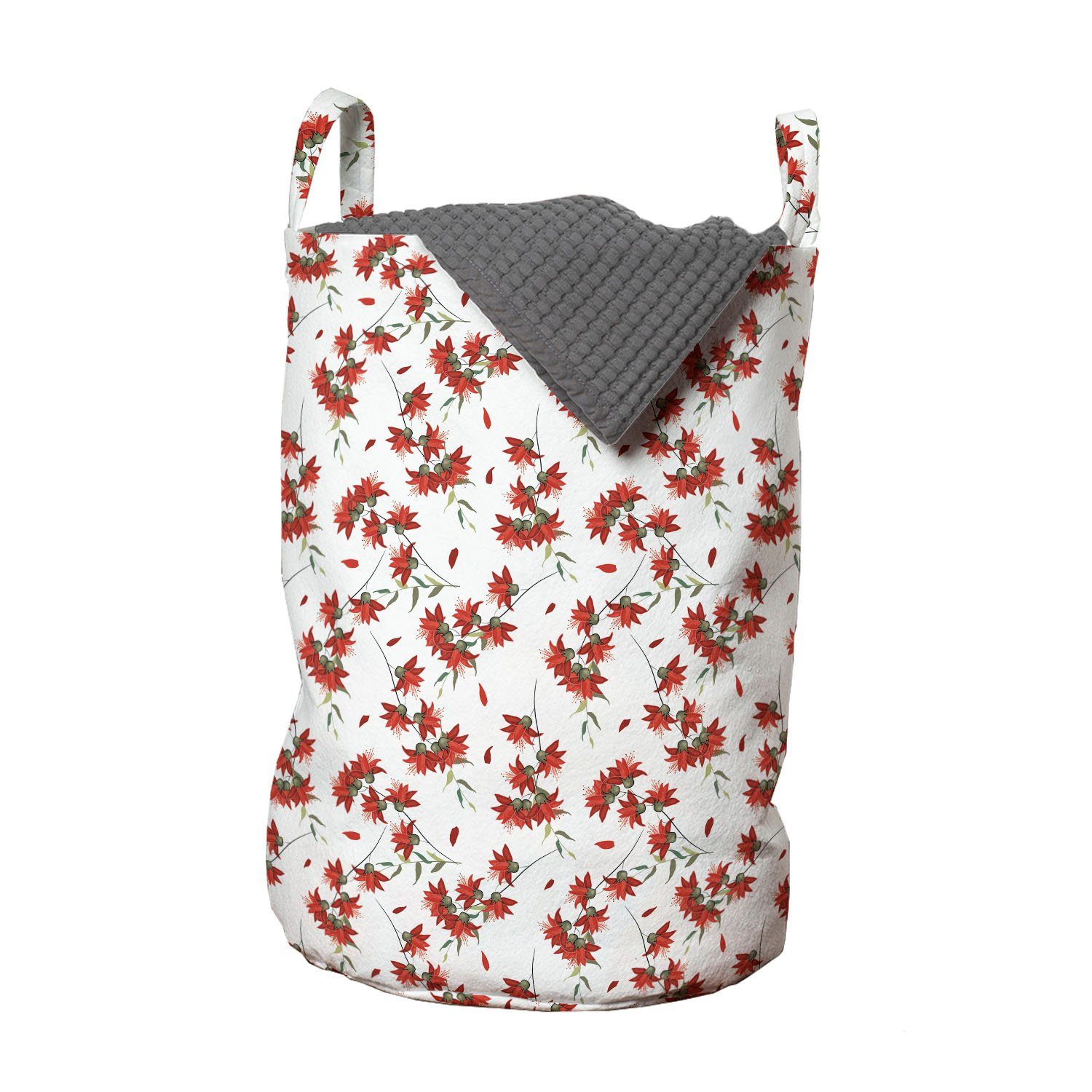 Abakuhaus Wäschesäckchen Wäschekorb mit Griffen Kordelzugverschluss für Waschsalons, Blumen Rote Blumen-Motiv-Grafik