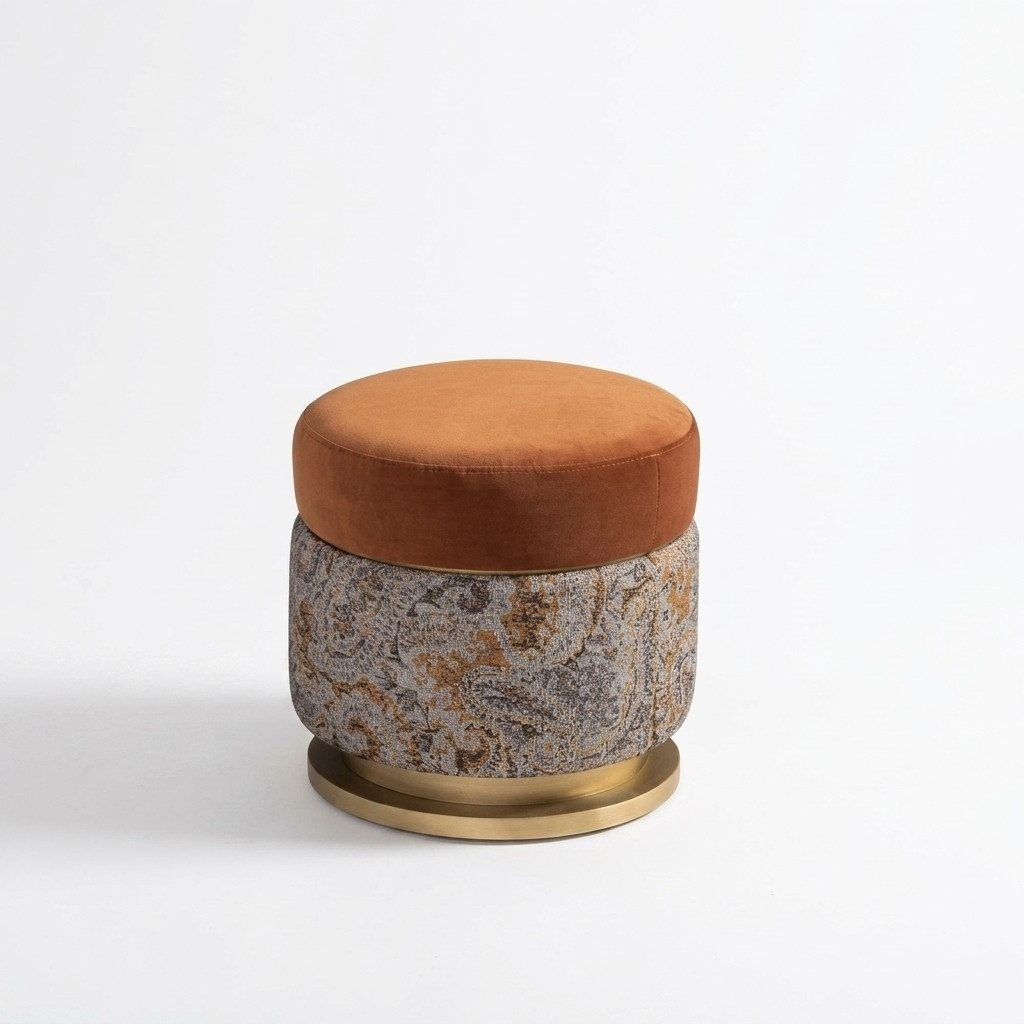 JVmoebel Pouf Moderner runder Hocker in Orange aus Holz und Textil mit Polsterung (1-St., Puff), Made in Europa