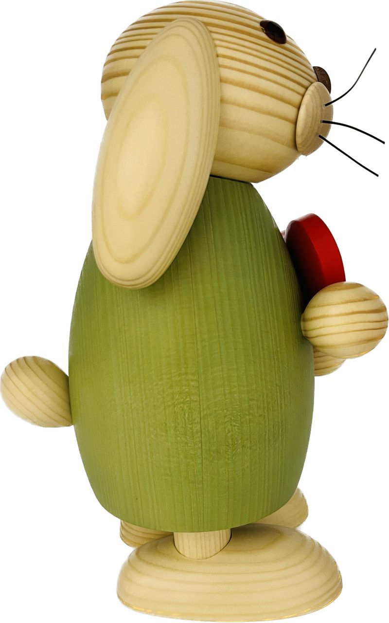 Richard Glaesser Osterhase grün mit Herz (32 cm), Hase aus Holz, Handwerkskunst aus dem Erzgebirge