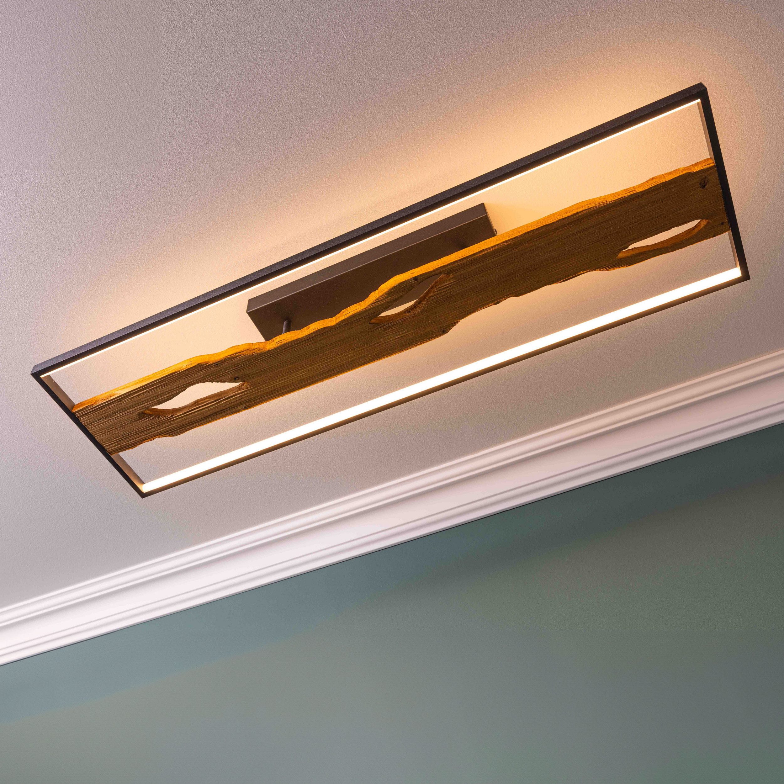 Lightbox Deckenleuchte, LED fest integriert, Warmweiß, LED Deckenlampe, 100x14x30 cm, 6600 lm 3000 K, Metall/Holz/Kunststoff