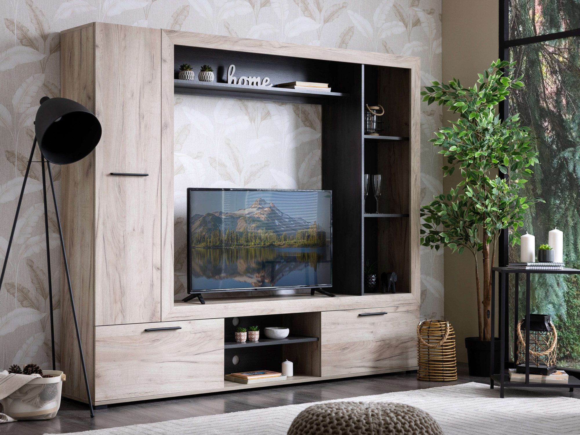 Home affaire Wohnwand Lorca Medienwand, Wohnzimmerwand, TV-Wand, (4-St), Moderne, stilvolle Wohnwand in Eichen-Optik mit TV-Fach