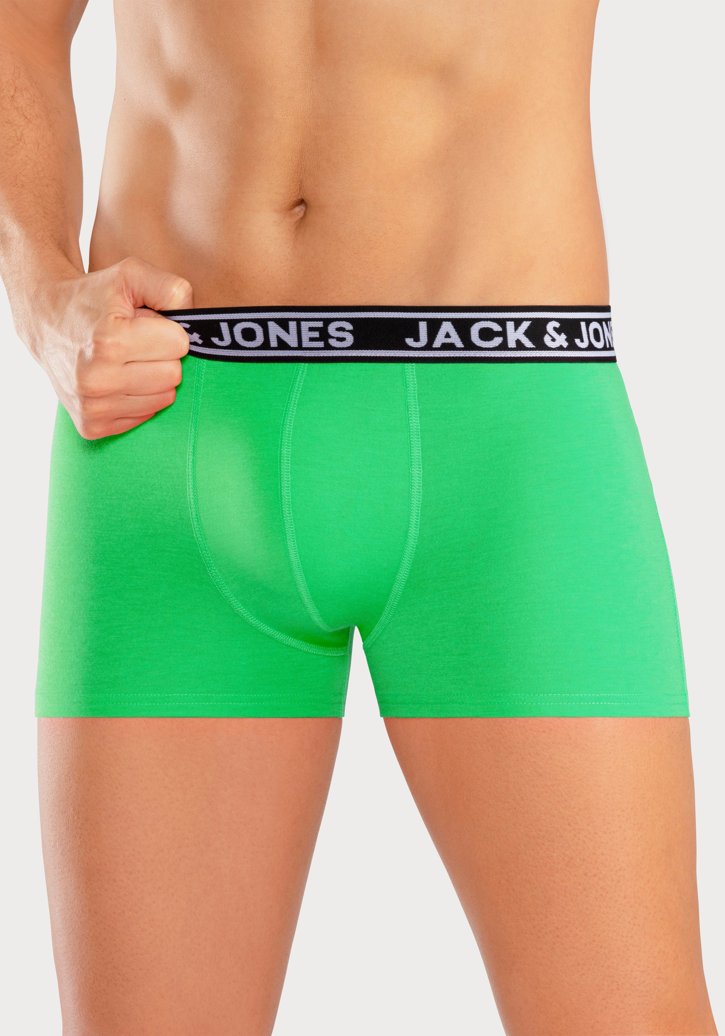 Jack & Jones Trunk JACCRISP im 6er Pack mit Logobund und Stretchkomfort (Packung, 6-St) unifarben mit Farbeinsatz, modisch, eng anliegend, Baumwollmischung