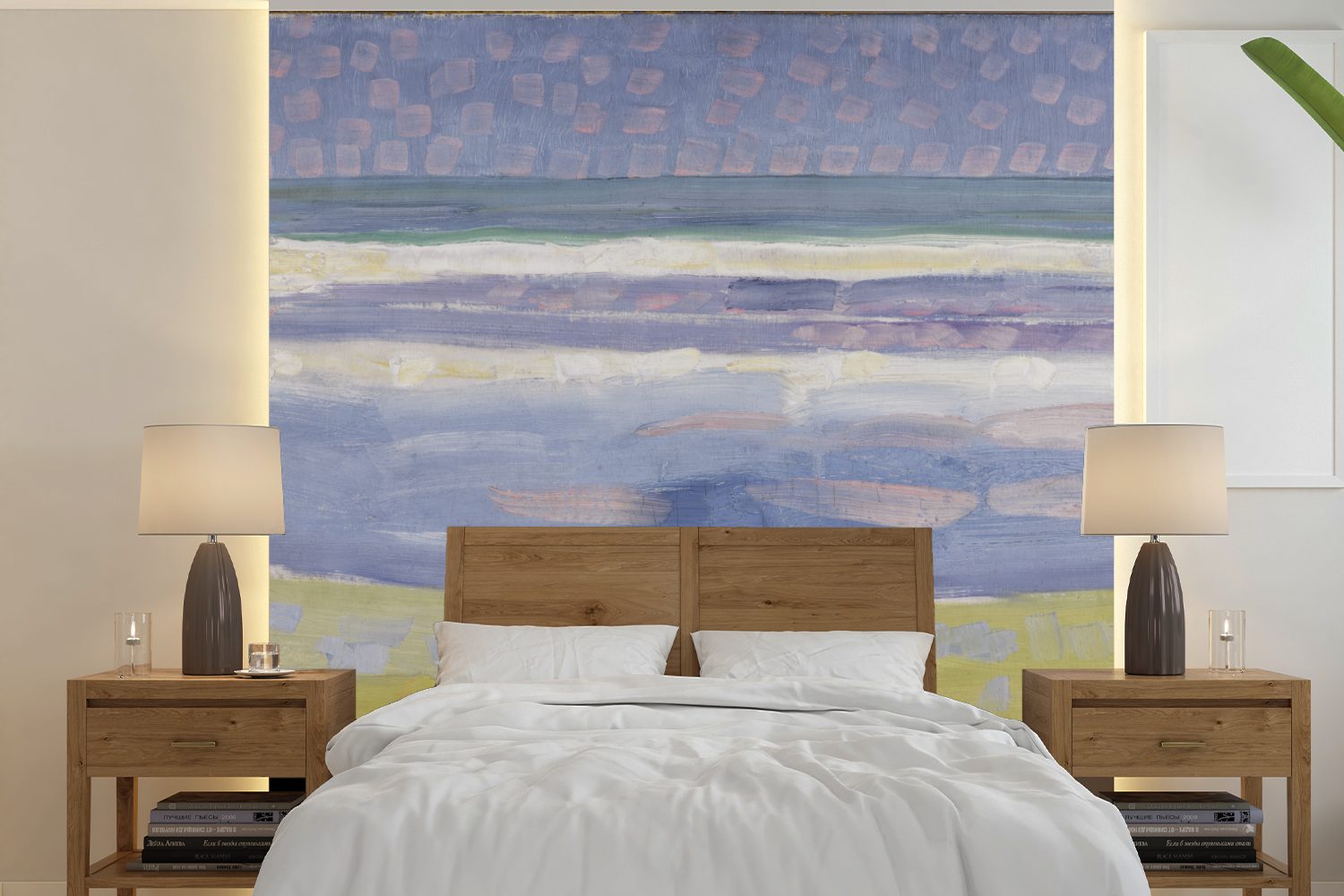 MuchoWow Fototapete Meer nach Sonnenuntergang - Piet Mondrian, Matt, bedruckt, (5 St), Vinyl Tapete für Wohnzimmer oder Schlafzimmer, Wandtapete