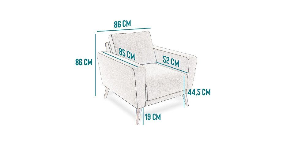 KAUTSCH.com Sessel petrol LOTTA made Europe System, Kaltschaum, modular in Wellenfederung, erweiterbar, Sofa, hochwertiger zerlegbares