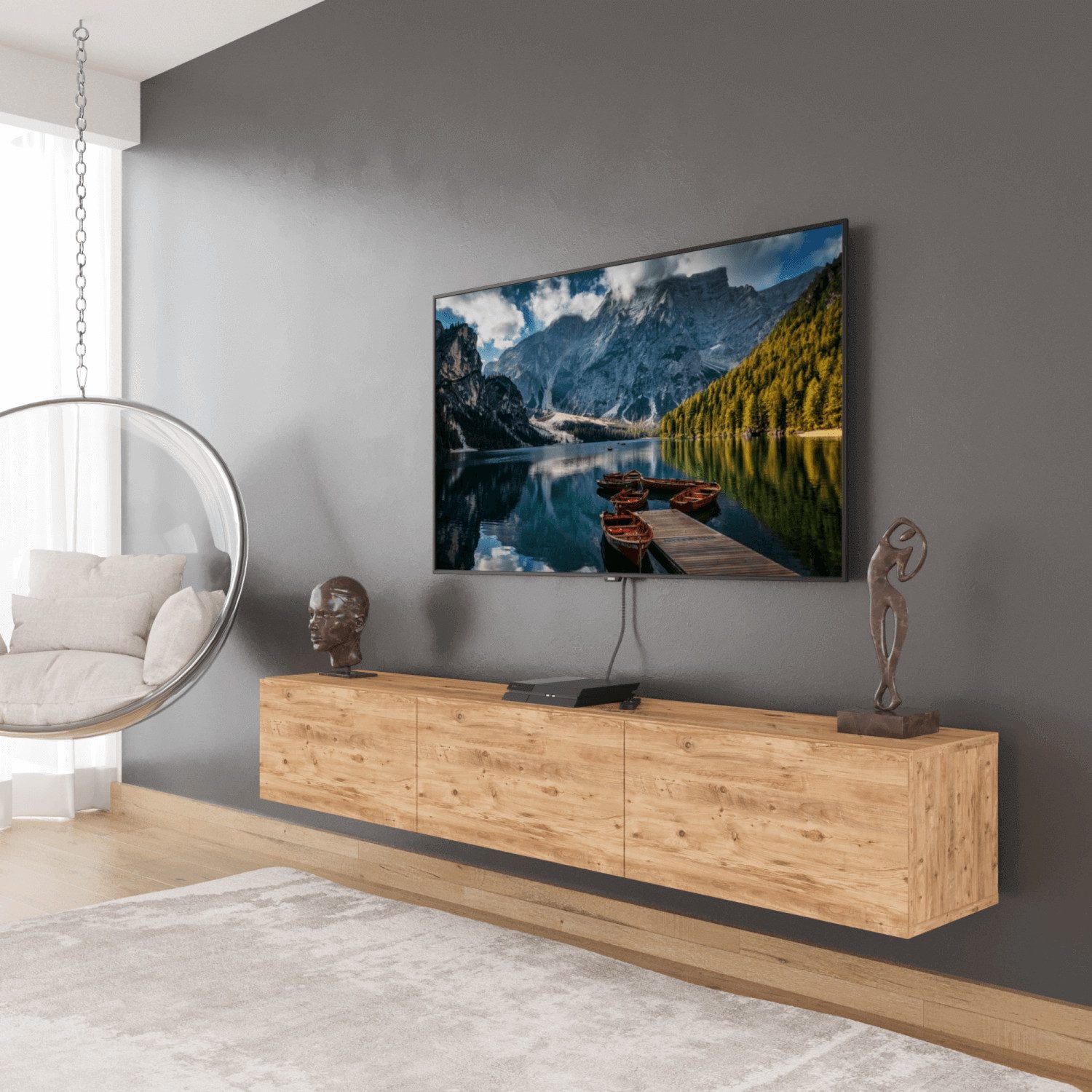 BDR Smart Home Art Lowboard Colima TV Fernsehtisch 180 cm 3 Türen Modernes Design Wandhängend