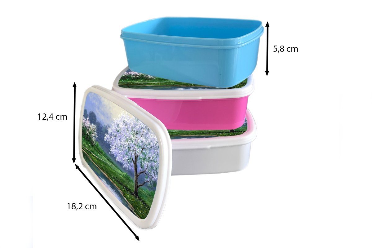 (2-tlg), - Snackbox, Kunststoff, Blüte für - Brotbox Lunchbox MuchoWow - rosa - Brotdose Natur Wasser, Kinder, Malerei Baum Mädchen, Erwachsene, Kunststoff