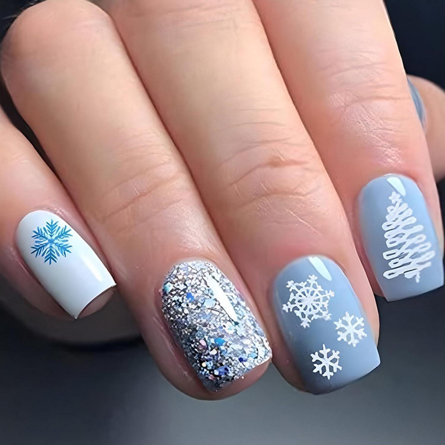 LuxusKollektion Kunstfingernägel Künstliche Nägel Weihnachten Eckig Schneeflocken