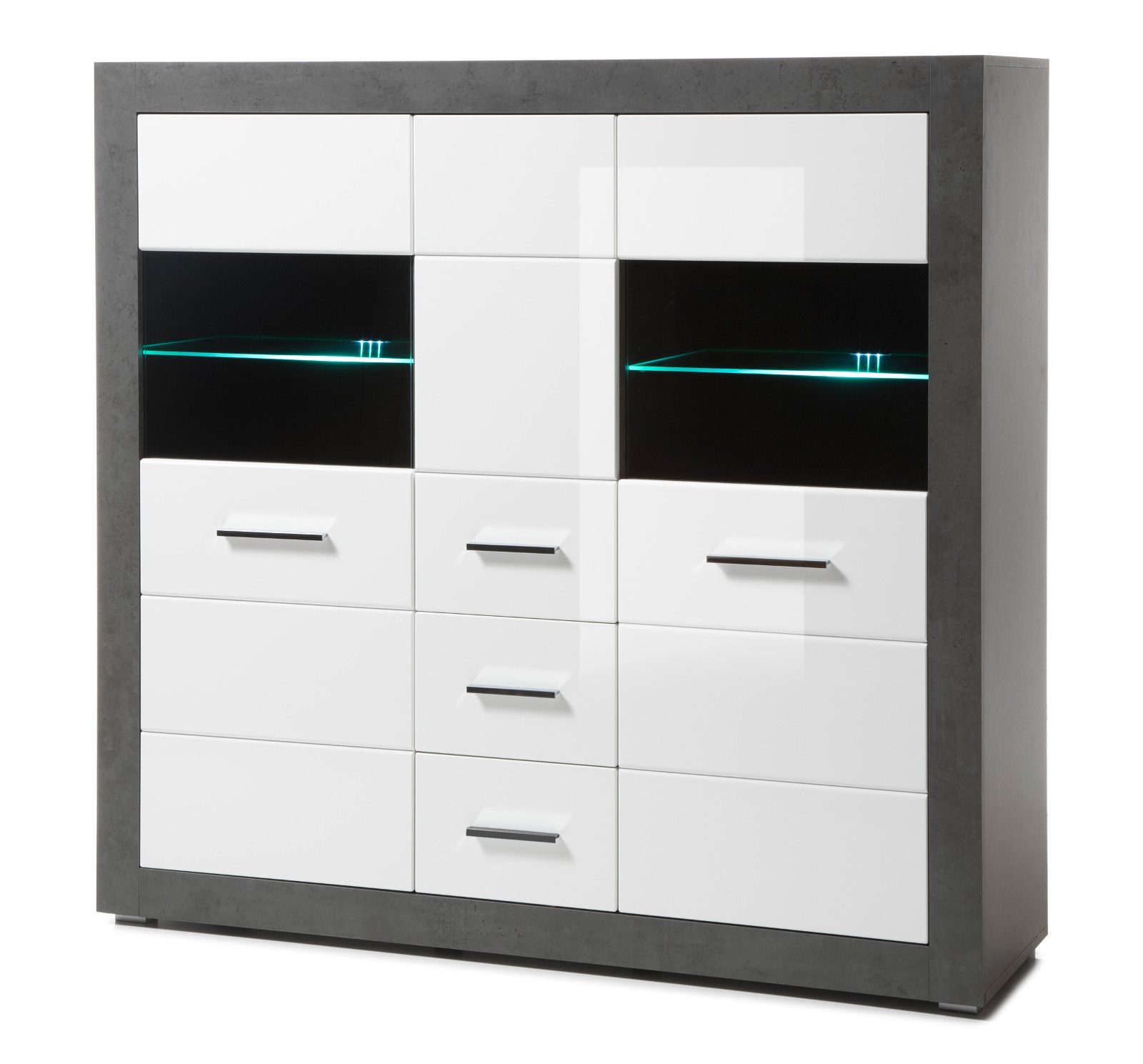 Furn.Design Highboard Briard (Schrank in weiß Hochglanz und grau, 149 x 142 cm), mit 11 Fächern