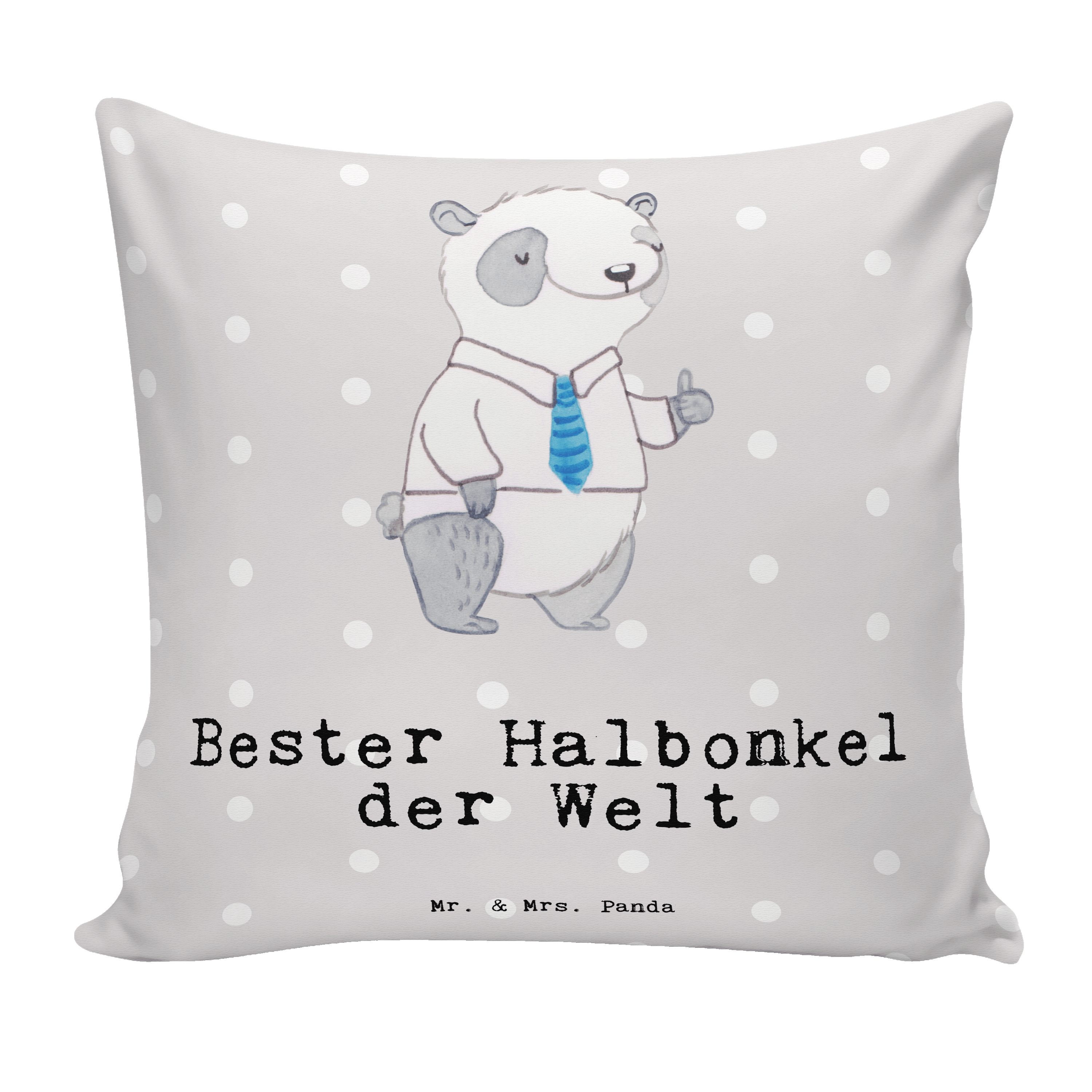 Mr. & Mrs. Panda Dekokissen Panda Bester Halbonkel der Welt - Grau Pastell - Geschenk, Bedanken
