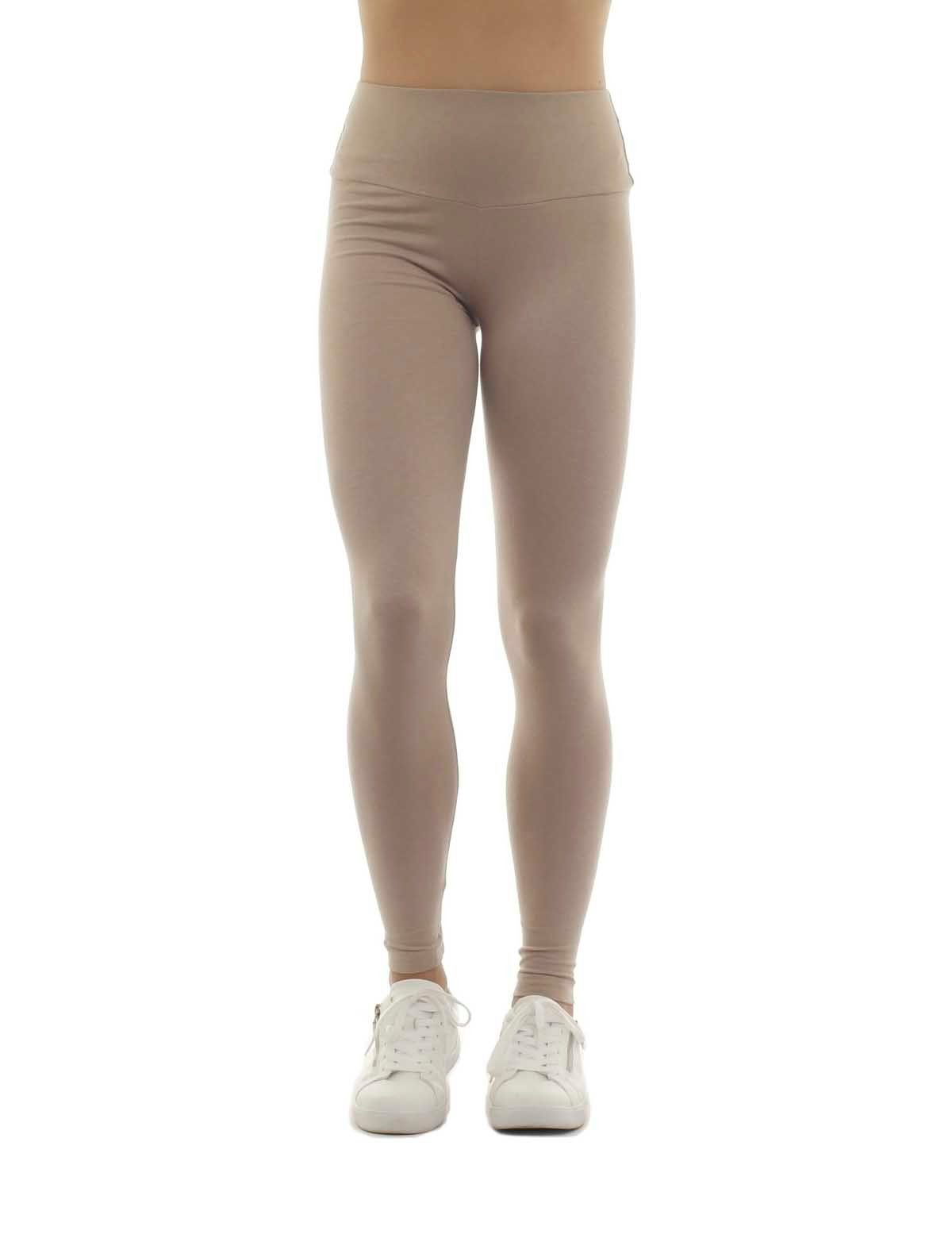 F&K-Mode Leggings Damen Leggings lang hoher Bund Taschen Hose gummi beige