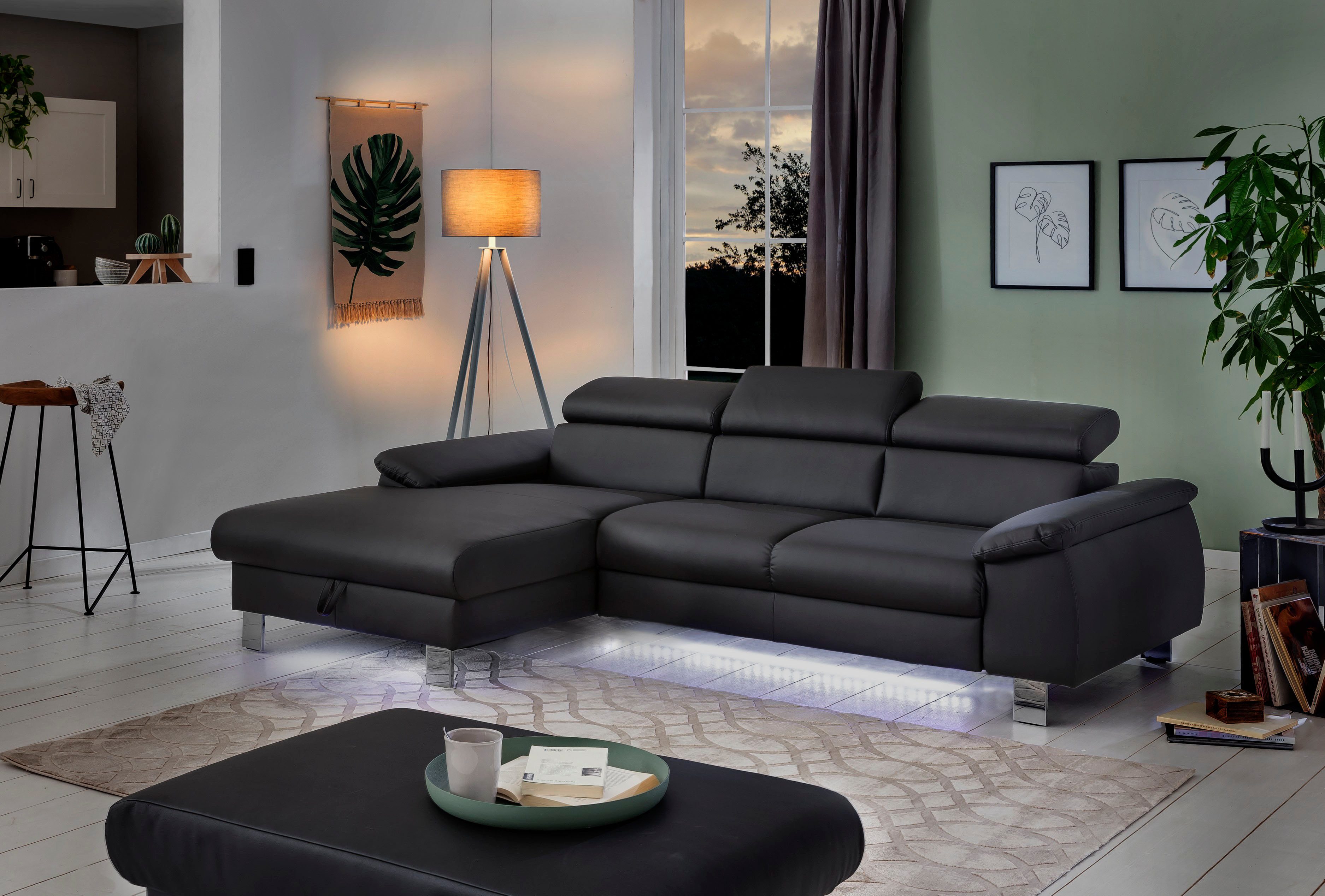 COTTA Ecksofa Komaris L-Form, B: 244 cm, mit Kopfteilverstellung, optional Bettfunktion, Bettkasten & Licht