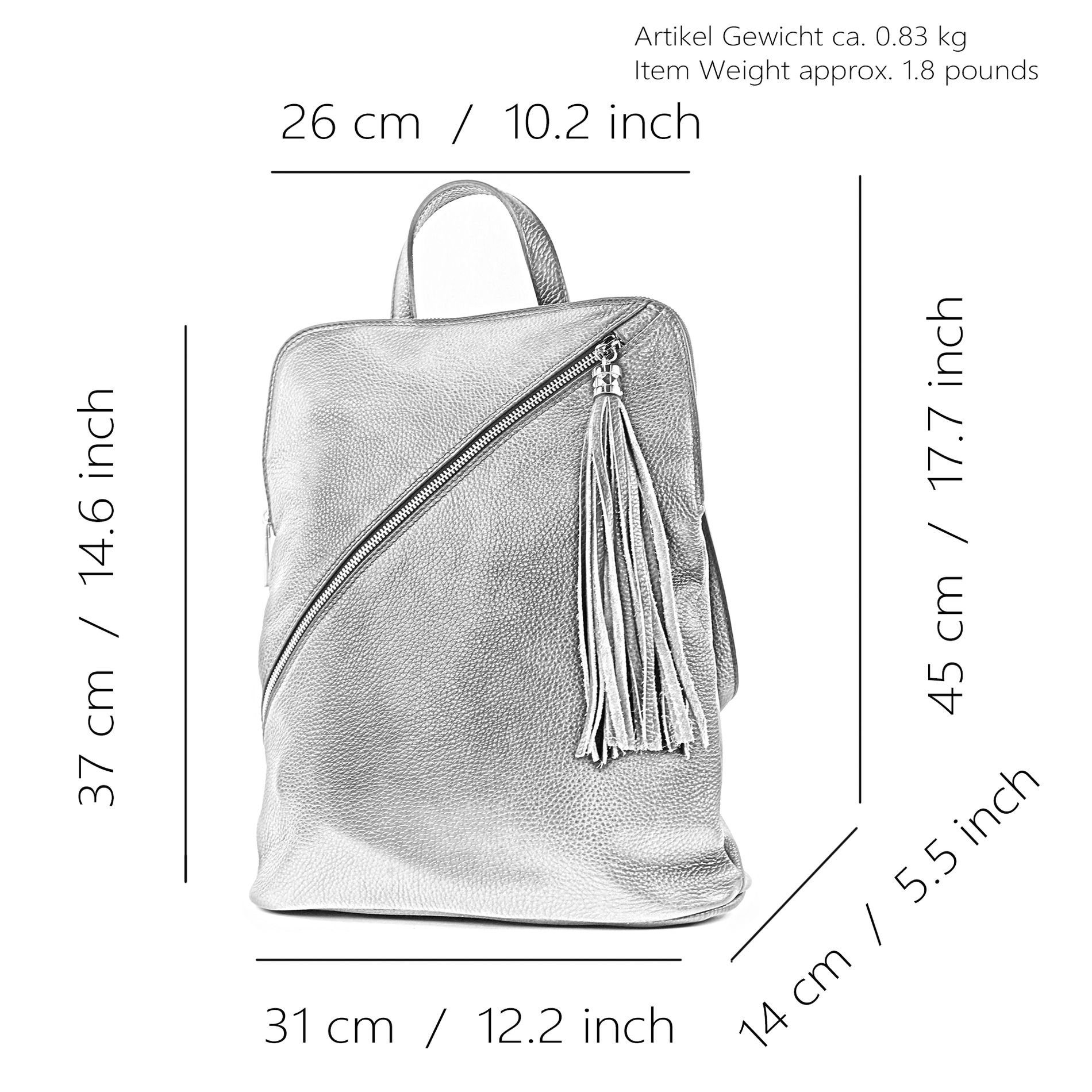 Rucksack T161v3, Italy modamoda in Handmade de Hellgrau2021 Echtleder
