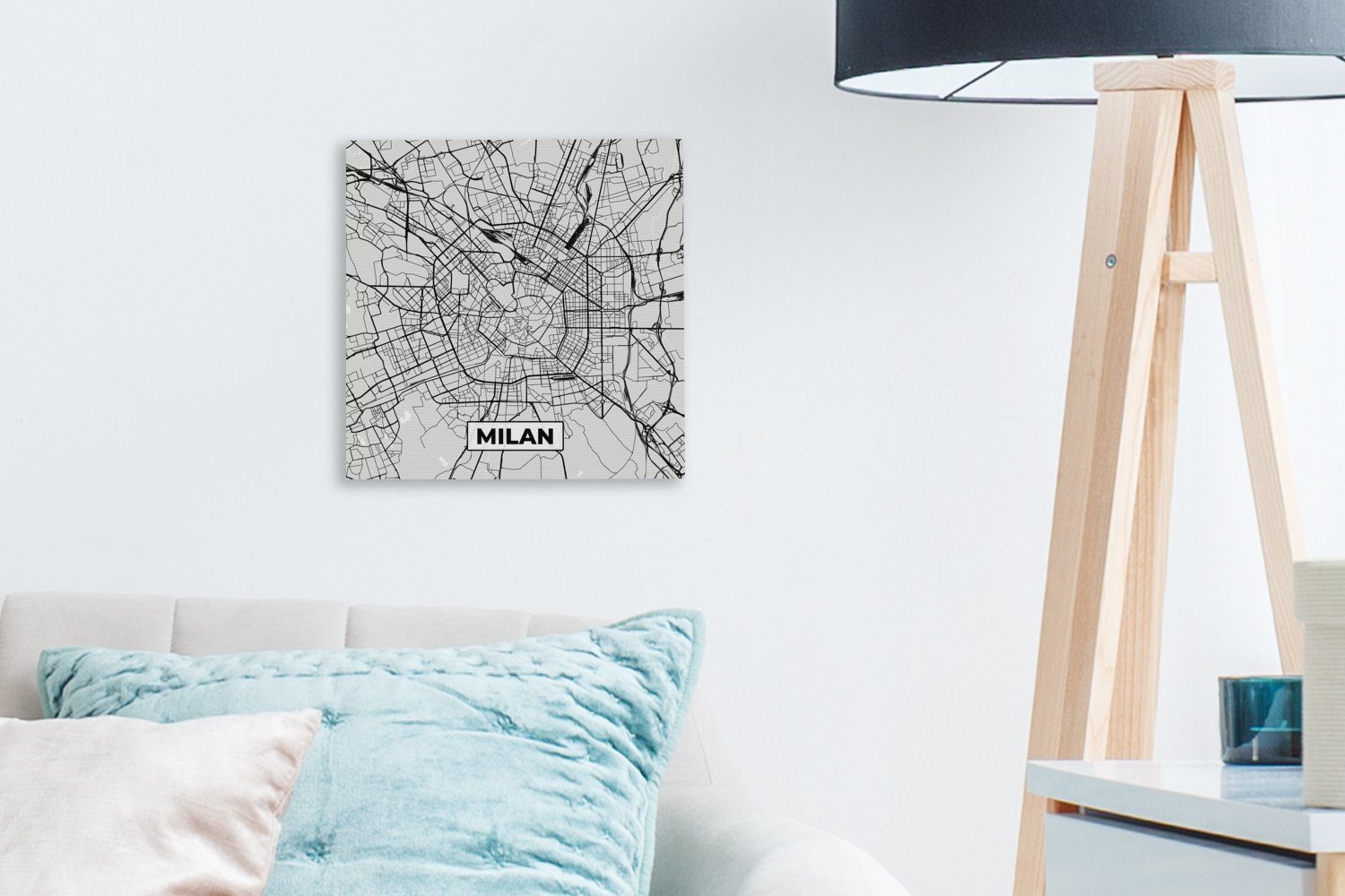 OneMillionCanvasses® Leinwandbild Mailand - Bilder für Stadtplan weiß Leinwand (1 St), Schwarz Schlafzimmer Wohnzimmer und Karte, - 