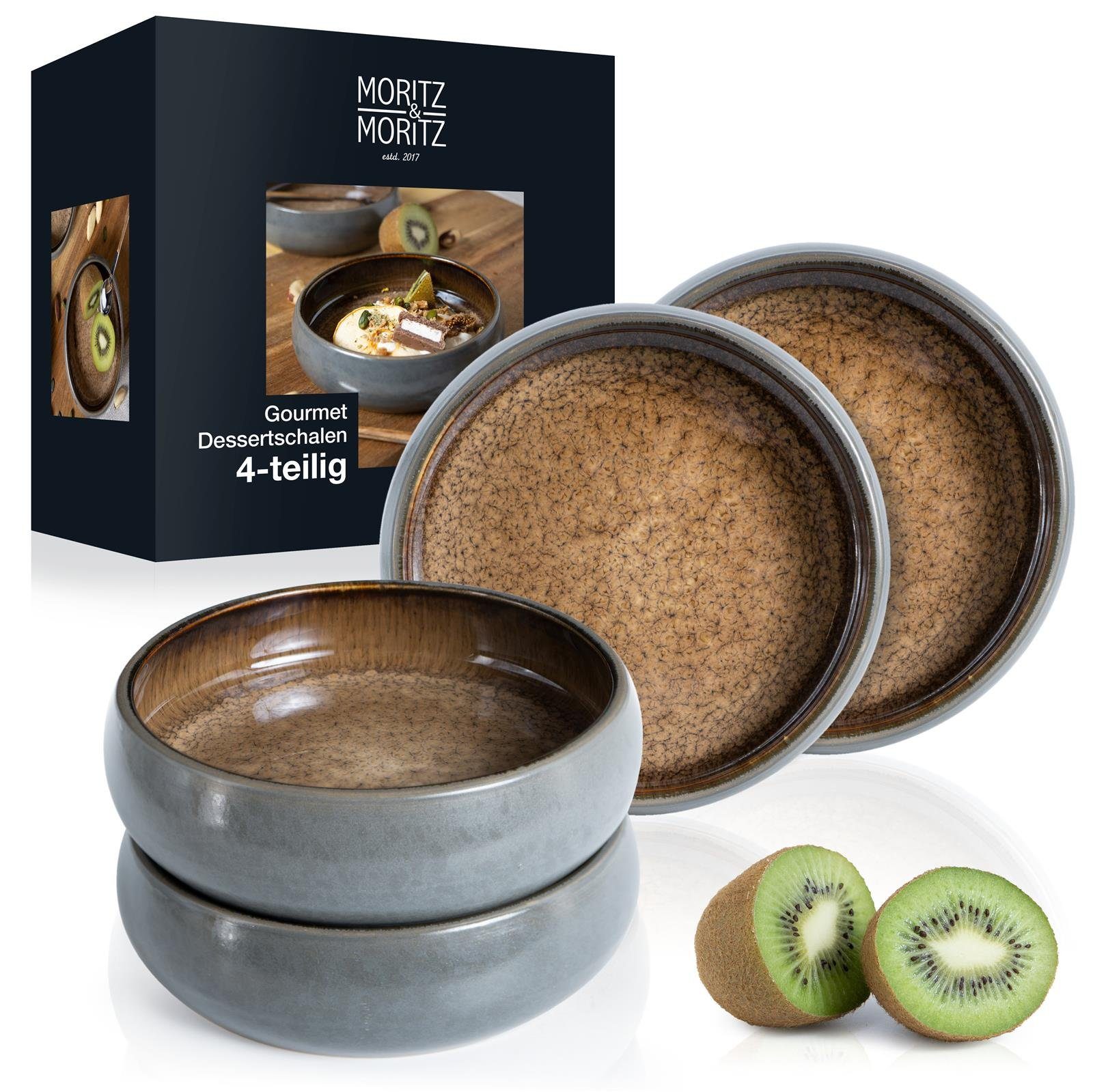 Moritz & Moritz SOLID Lot de 2 bols ramen en Céramique bleus réactifs avec couvercle et cuillère – Ensemble de bols ramen noirs pour 2 personnes – Pour soupe, pho et sushi