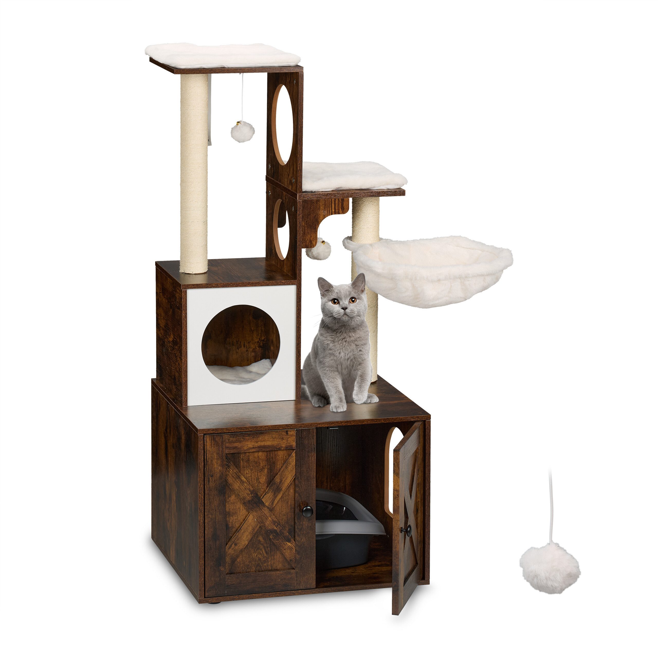 relaxdays Kratzbaum mit Katzenklo Schrank 128 cm, Industrial-Weiß günstig online kaufen