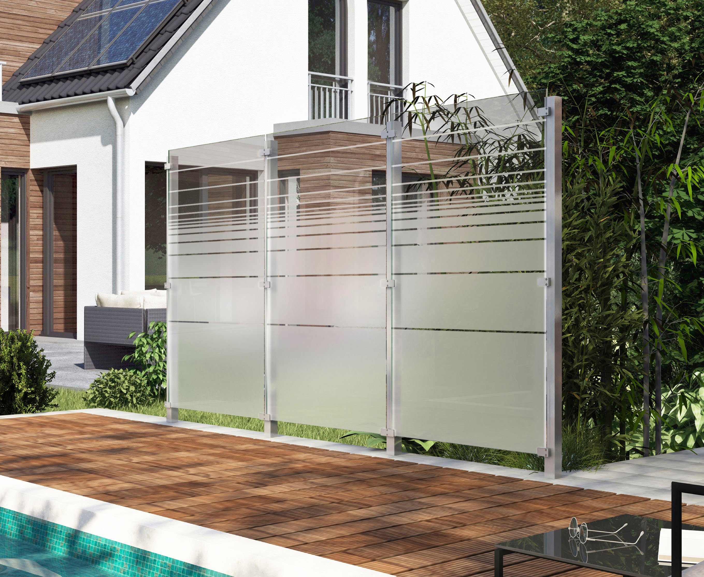 STAKET PRO Zaun, (Set), Glaszaun, Gesamtlänge: 3,32 m, 4 Pfosten