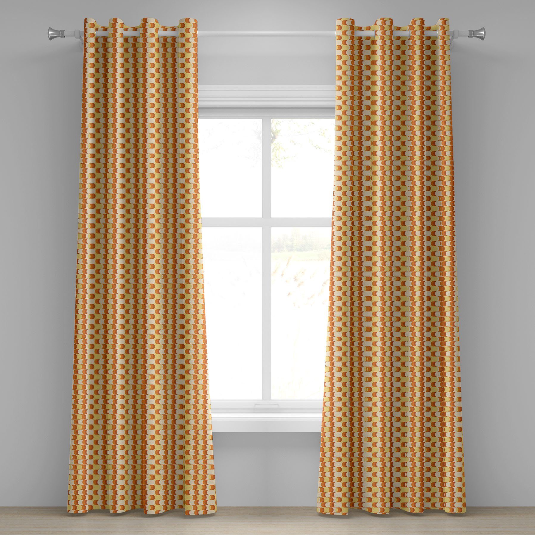 Gardine Dekorative 2-Panel-Fenstervorhänge für Schlafzimmer Wohnzimmer, Abakuhaus, Retro Wellenmuster Half Moon
