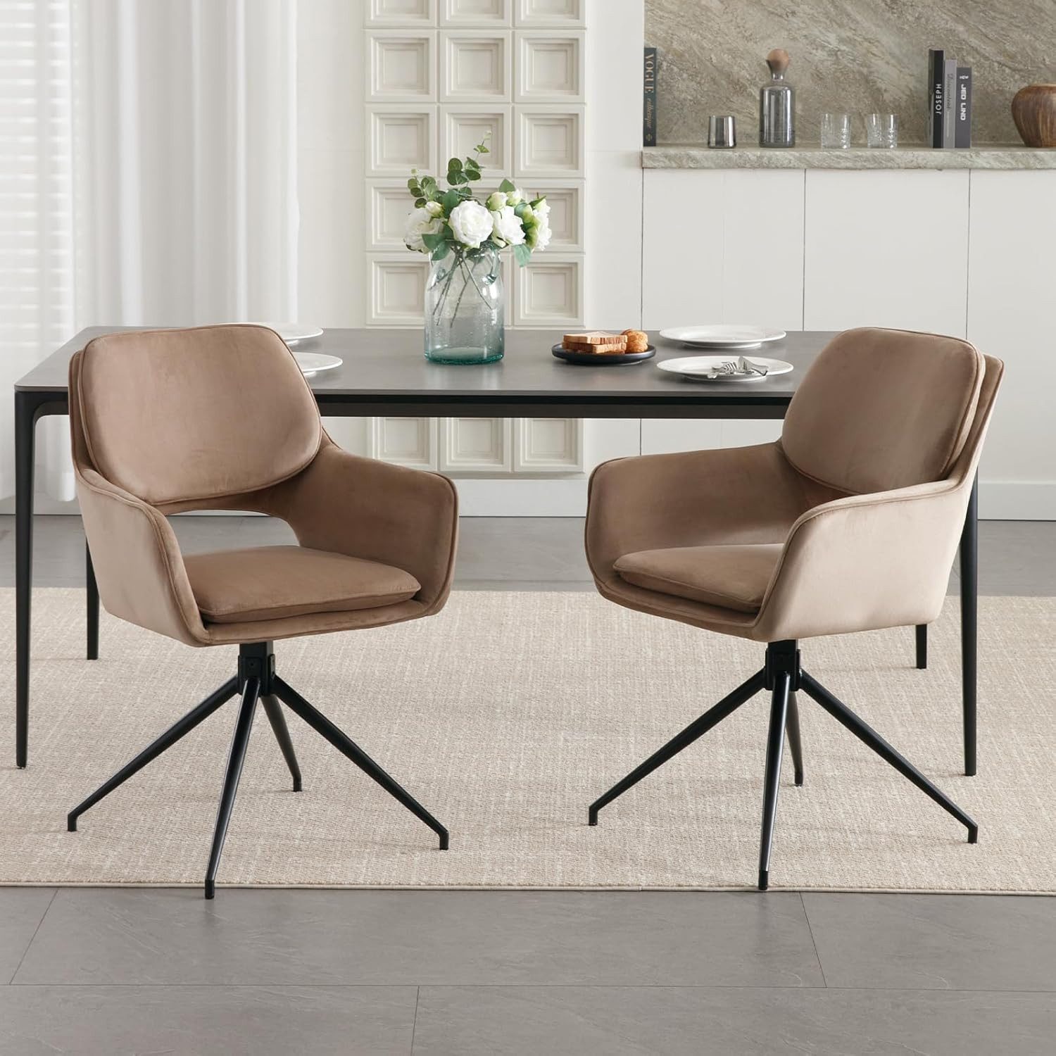 CHAIRUS Esszimmerstuhl 2er Set Drehstühle Chenille/Samt/Kunstfell günstig online kaufen