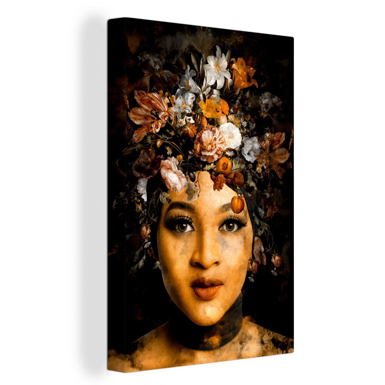 OneMillionCanvasses® Leinwandbild Frauen - Blumen - Gold, (1 St), Leinwandbild fertig bespannt inkl. Zackenaufhänger, Gemälde, 20x30 cm