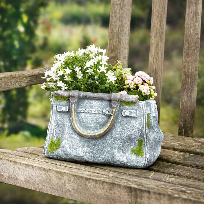 Dekoleidenschaft Blumentopf "Handtasche" in Stein Optik, Pflanztopf in Taschenform, Pflanzgefäß (1 St), Gartendeko für Draußen, Pflanzschale, Blumenschale, Übertopf