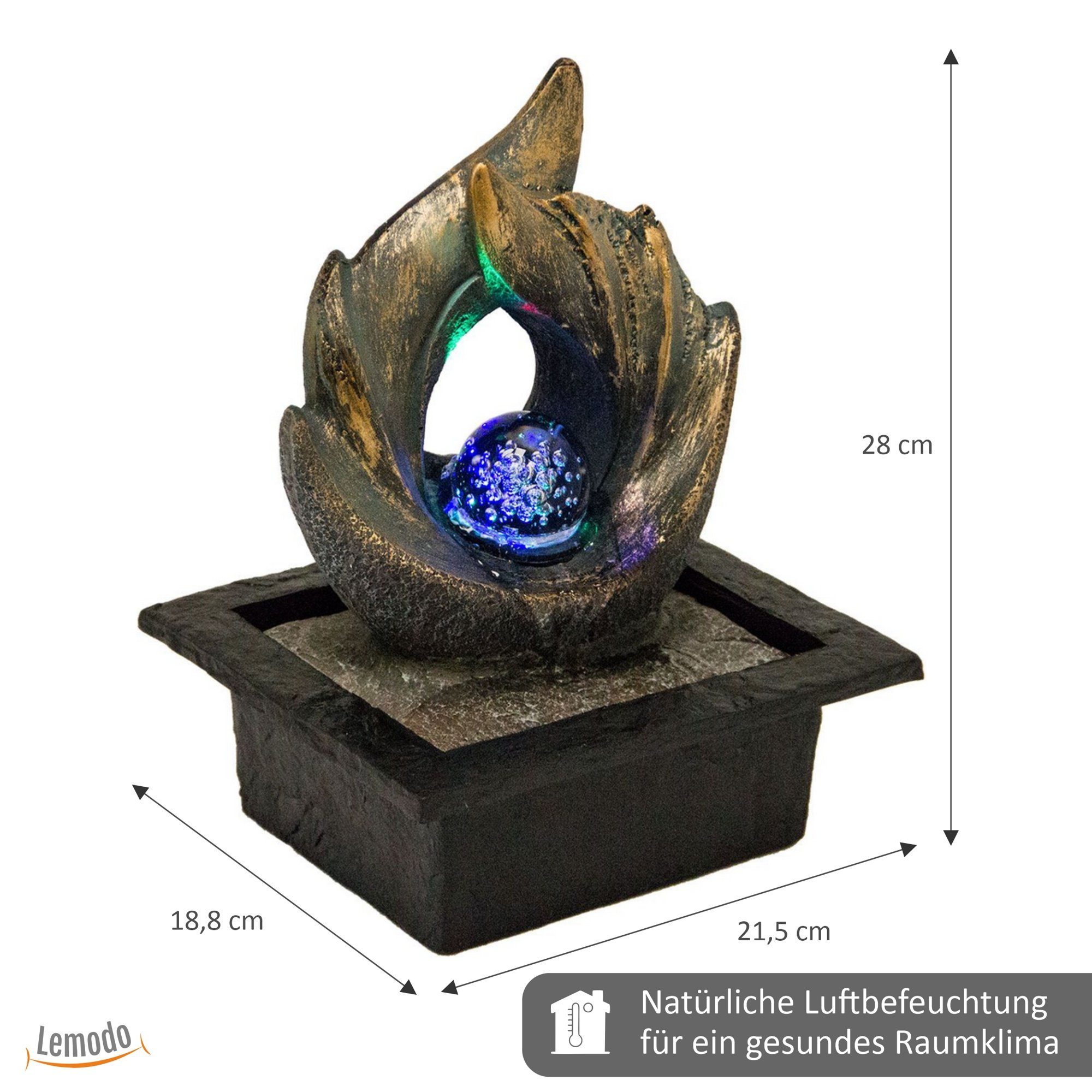 Lemodo Zimmerbrunnen Tischbrunnen mit drehender Kugel und Beleuchtung, mit LED Beleuchtung, drehende Glaskugel