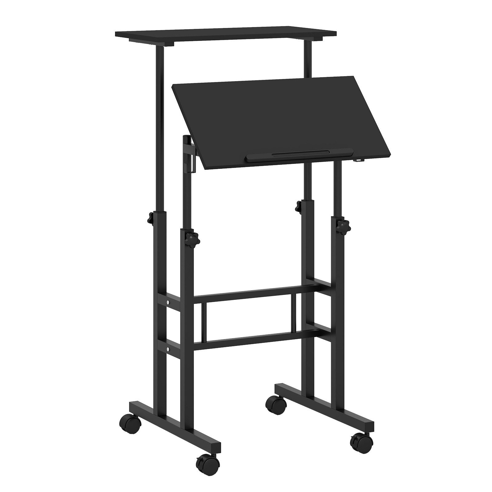 COSTWAY Computertisch, 2-stufig, höhenverstellbar mit Rollen, 72-124cm