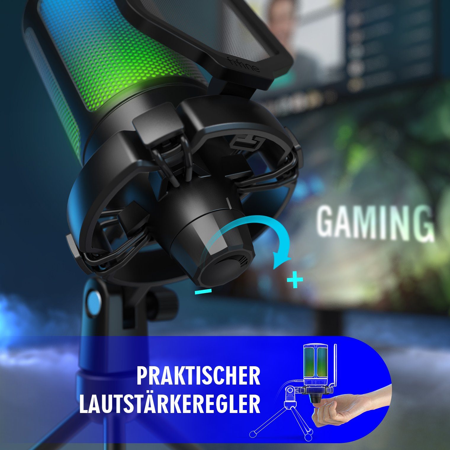 FIFINE Streaming-Mikrofon USB Mikrofon Streaming RGB Kondensator Mikrofon Gaming