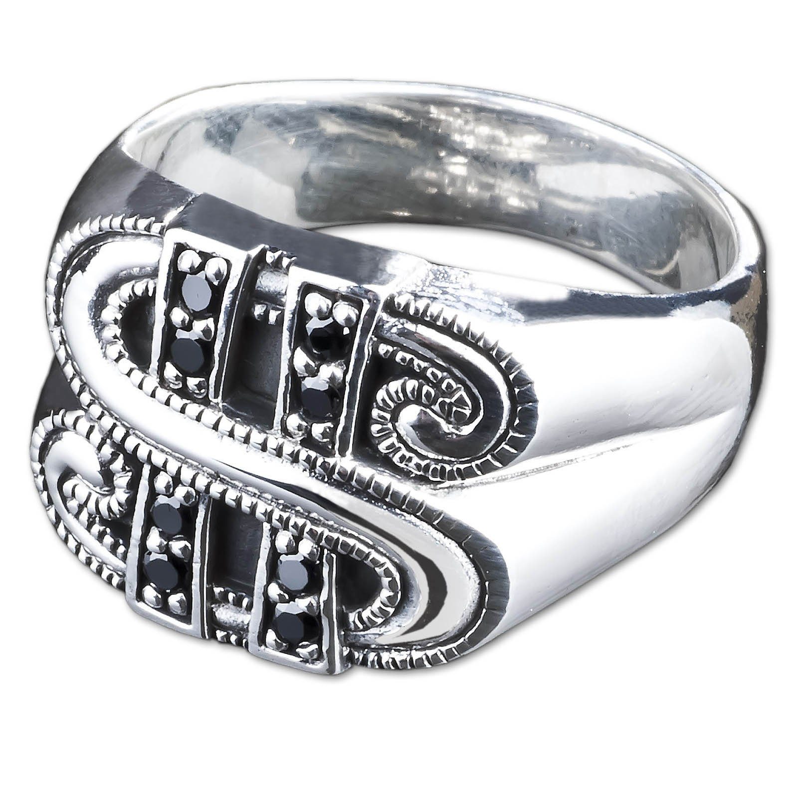 Silberring Herren Ring Dollarzeichen Zirkonia schwarz Daumenring Dollar