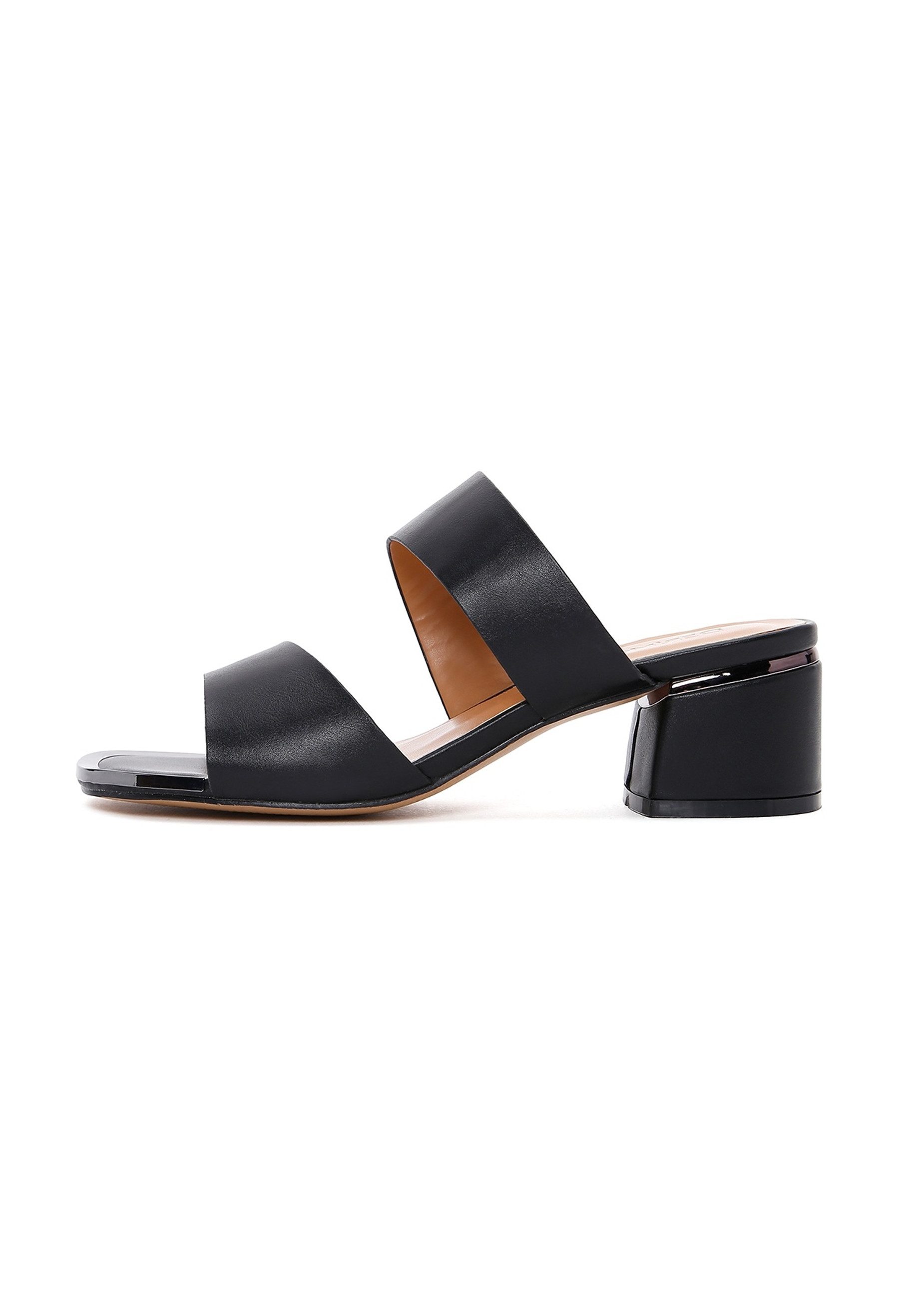 Derimod Mules aus Kunstleder mit mittelhohem Absatz Mules Kunstleder, Slip-on-Passform, Blockabsatz, Metallic-Detail