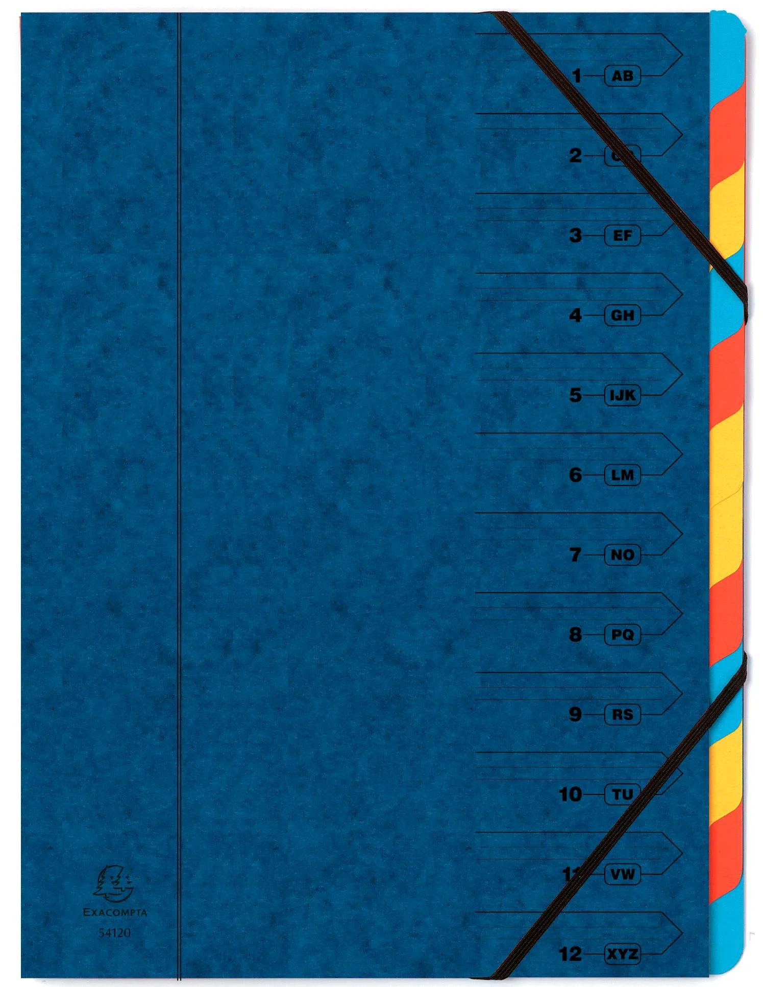 Organisationsmappe 8x Ordnungsmappe Karton 355g/m2 + Gummizug 12 Fächer A4 Blau 54122E