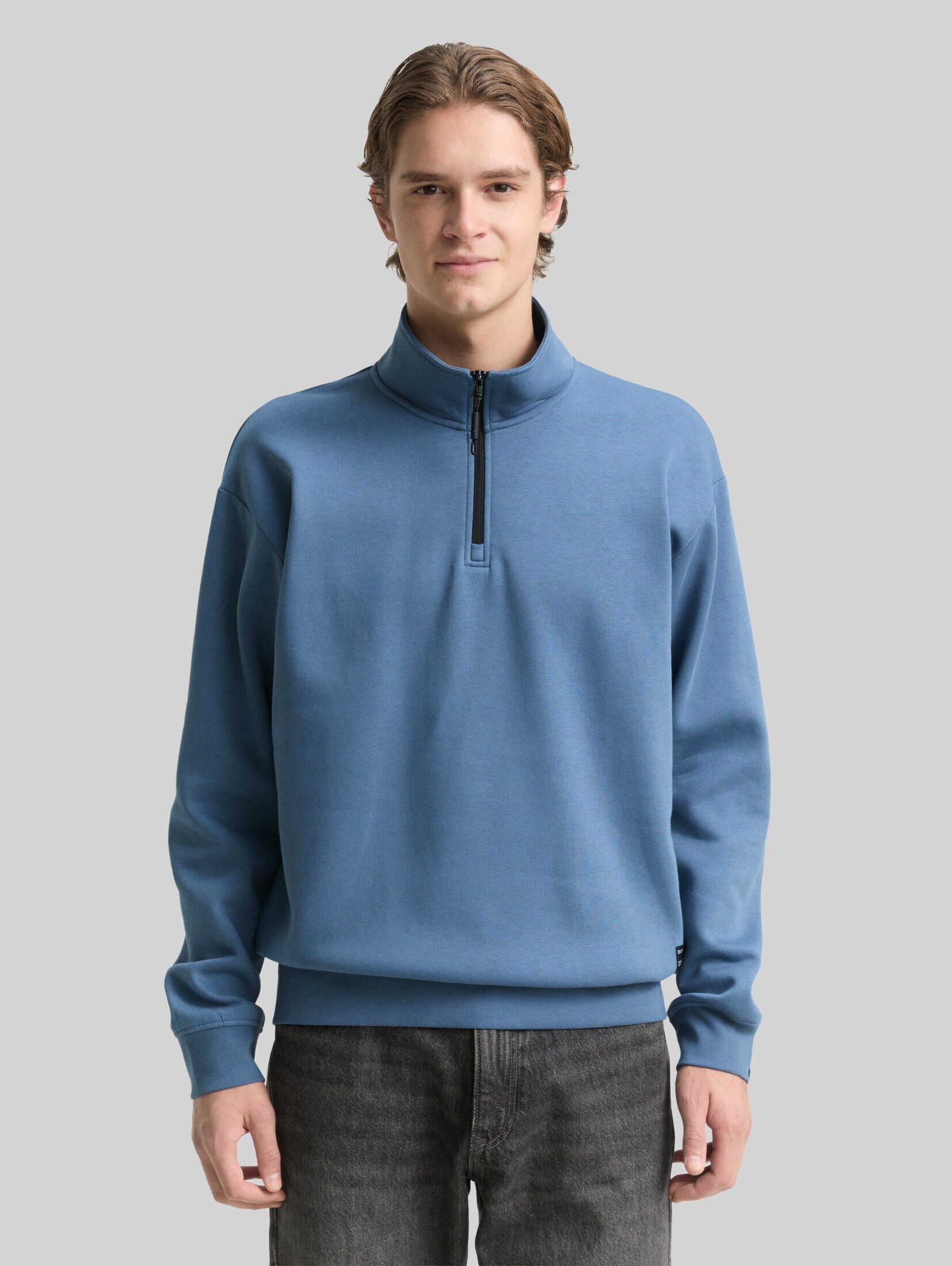 TOM TAILOR Denim Sweatshirt Strick & Sweatshirts Troyer Sweatshirt mit Logo-Badge