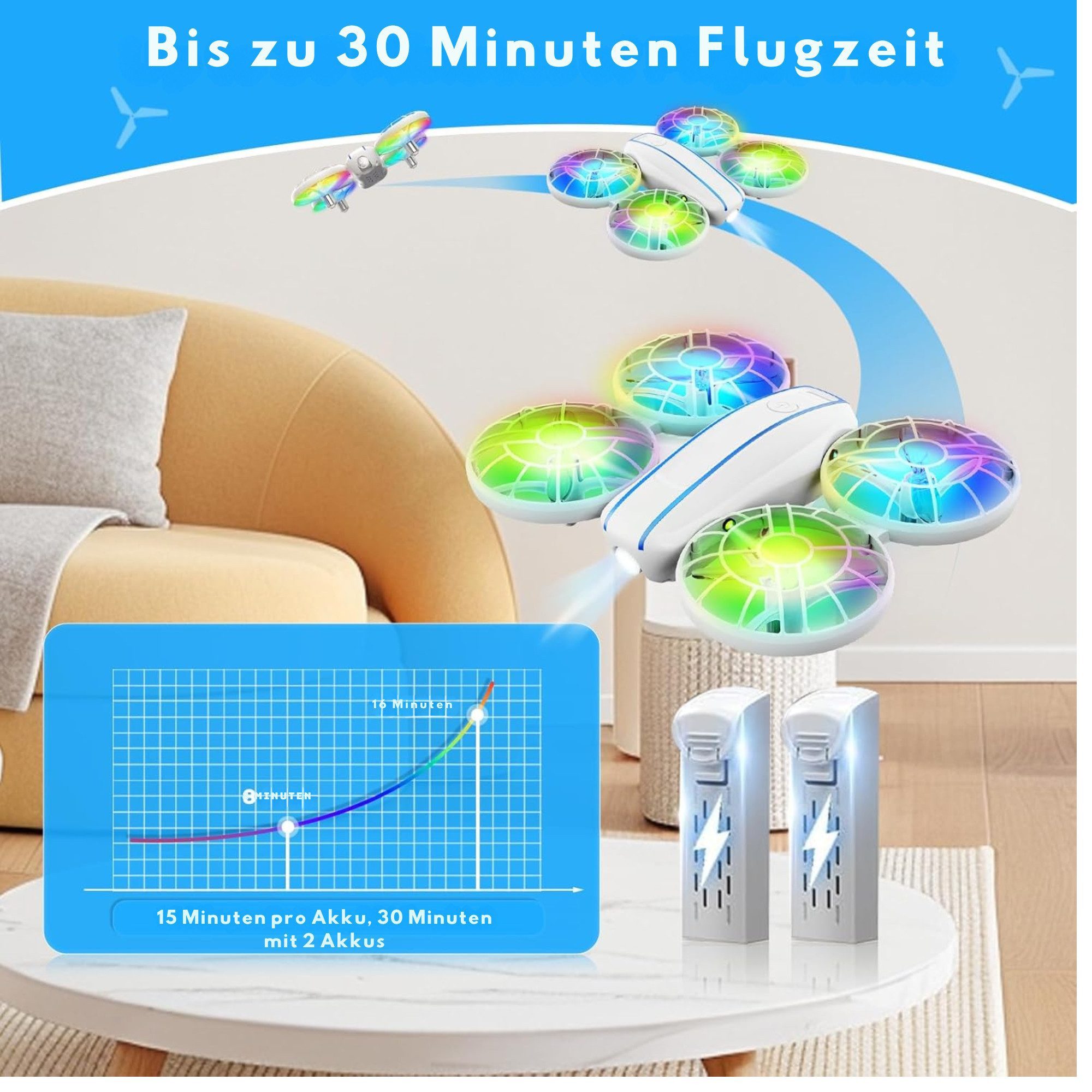 Vivitar RC-Drohne für Kinder und Anfänger mit Fernsteuerung, Mini-Quadcopter Spielzeug-Drohne (USB-C-Ladekabel und Ersatzpropellern, Einsteigerdrohne für den He – Bild 4 von 5