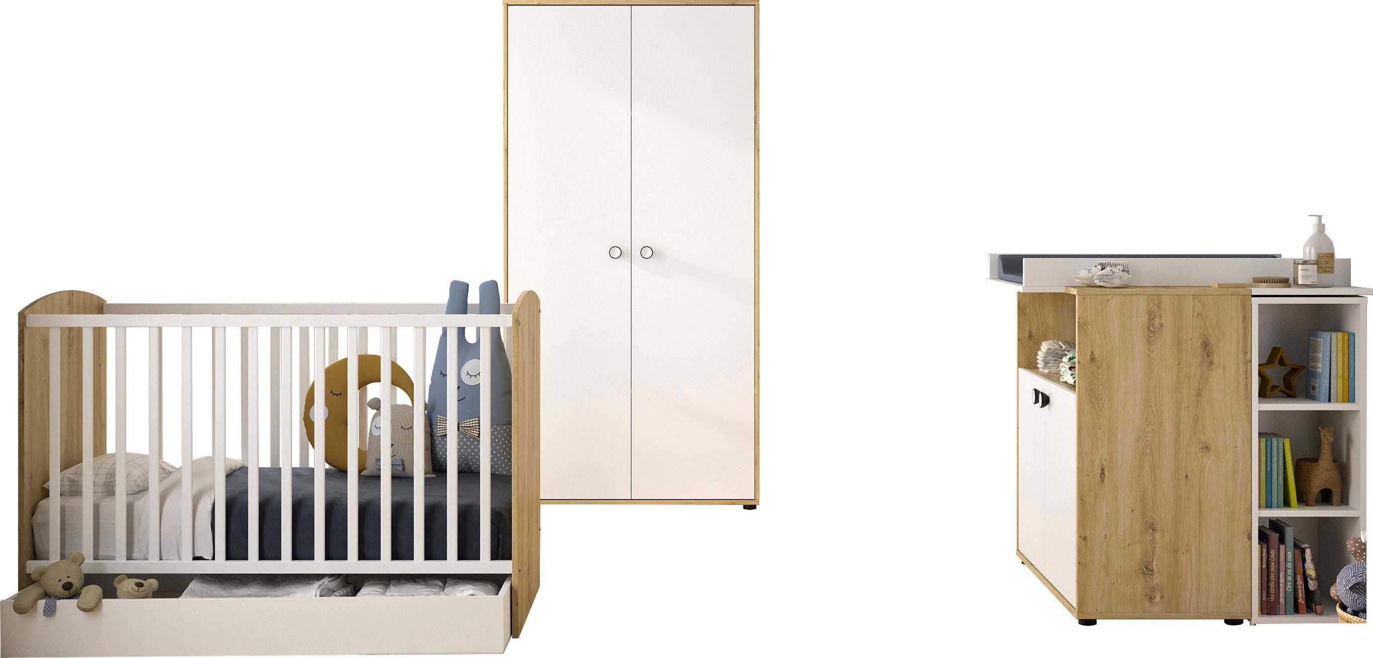Galipette Baby Room Complete Set Arthur, (6-piece, with wardrobe, bed with drawer, changing table, changing unit and shelf)