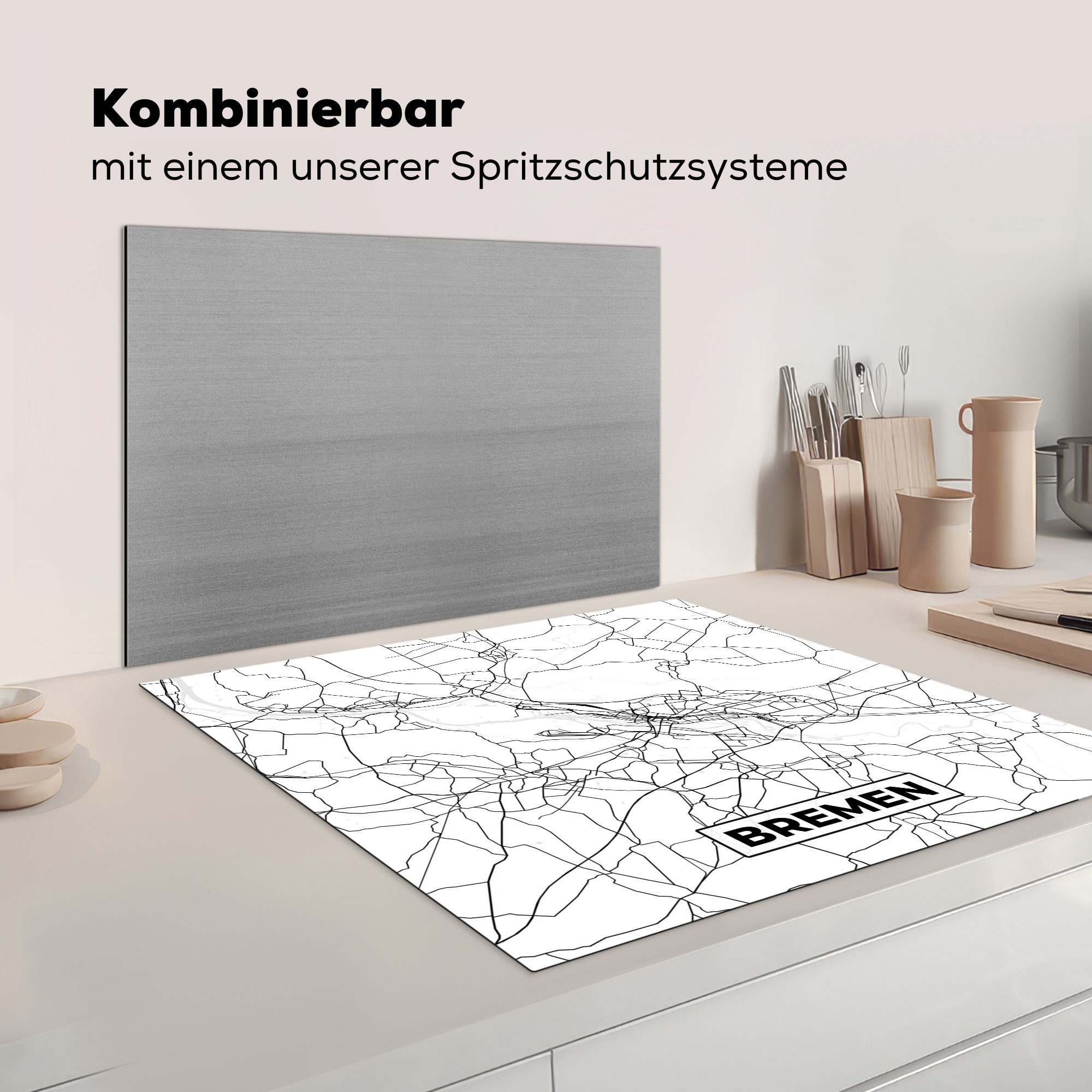 Stadtplan MuchoWow Wegbeschreibung, Vinyl, für Bremen - Ceranfeldabdeckung, - 78x78 Karte - Arbeitsplatte tlg), Herdblende-/Abdeckplatte (1 cm, küche