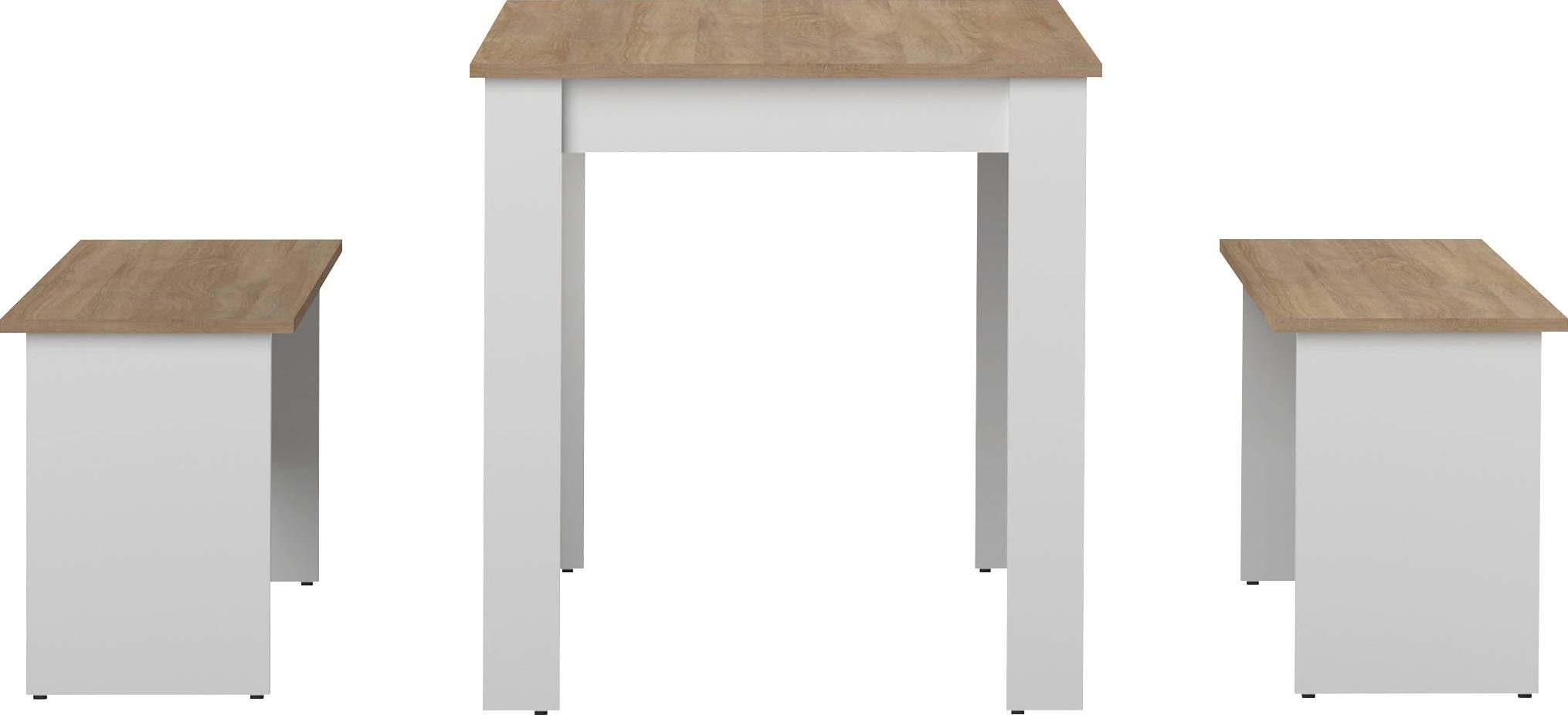 (3-St), einem Esstisch 3 zwei Sitzbänken mit TemaHome Set, tlg bestehend weiß/eichefarben Esstisch aus Nice