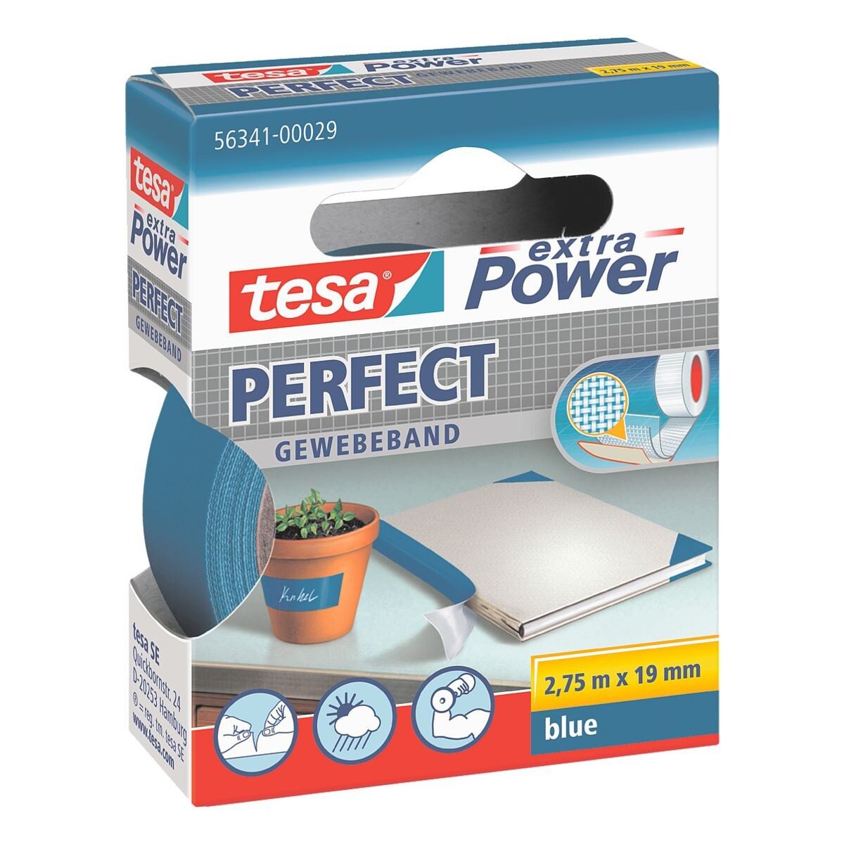 tesa Isolierband 19 / mm Power® beschriftbar witterungsbeständig extra m, blau und 2,75