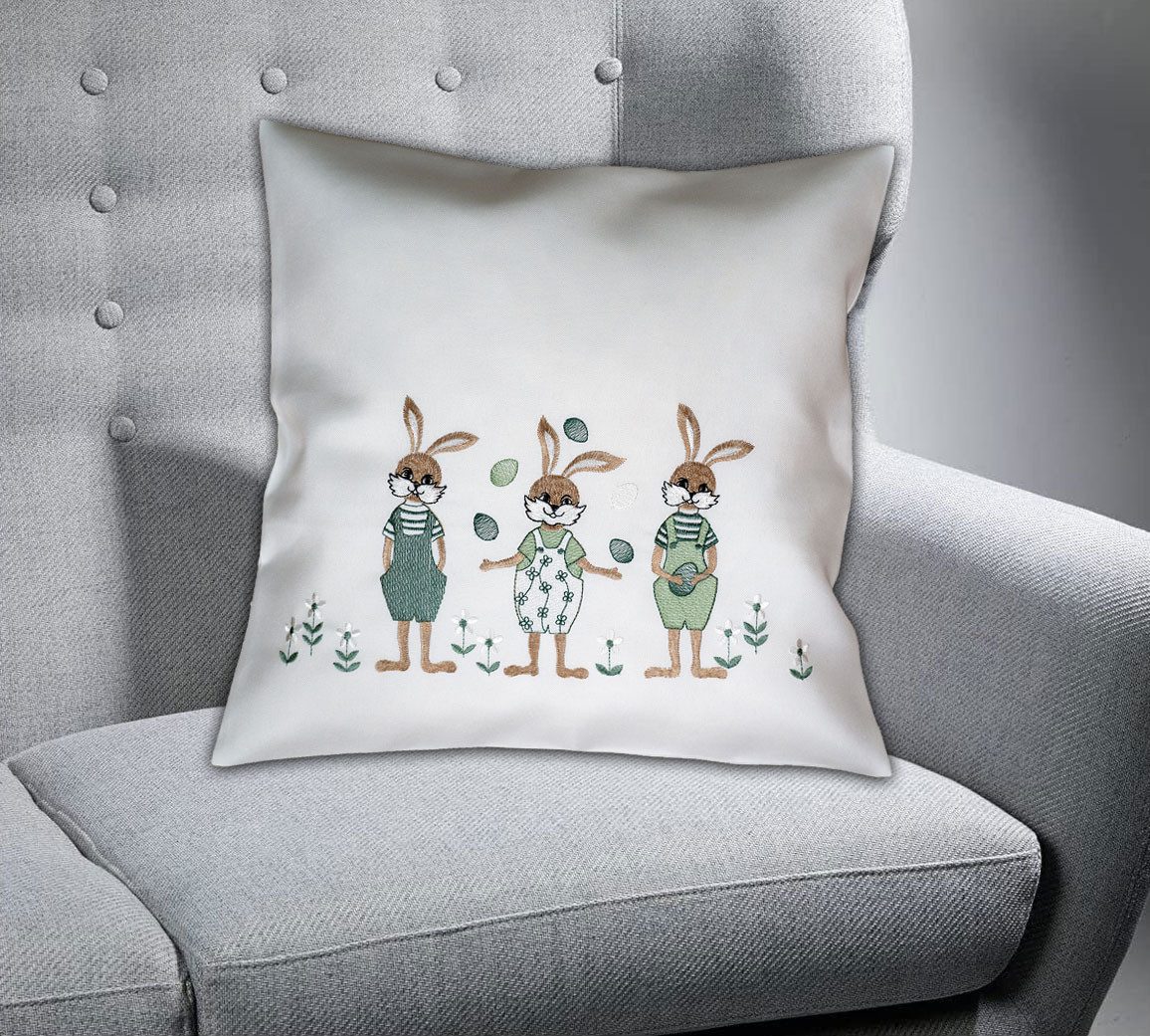 texpot Kissenhülle Dekokissen Stickerei Hasenkinder Ostern Frühling, (1 Stück)