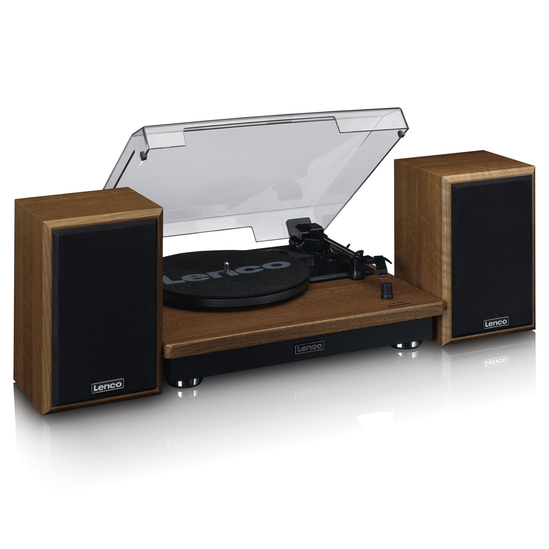 Lenco Plattenspieler mit Bluetooth und externen (Riemenantrieb) Holz 2 Lautsprechern Plattenspieler