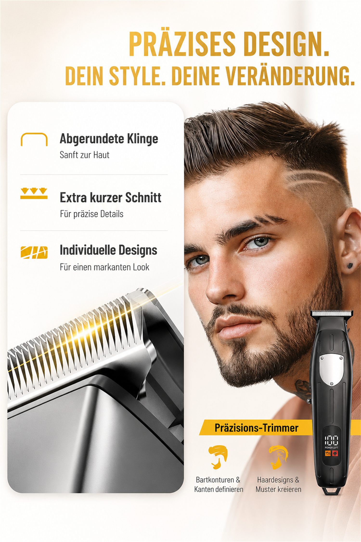 Luckice Haarschneider Herren Haarschneidemaschine-Set mit Profi-Clipper & T-Klingen-Trimmer, LED-Display, 4-fach Hebelverstellung, USB-Ladung und Zubehör, Barts – Bild 2 von 5