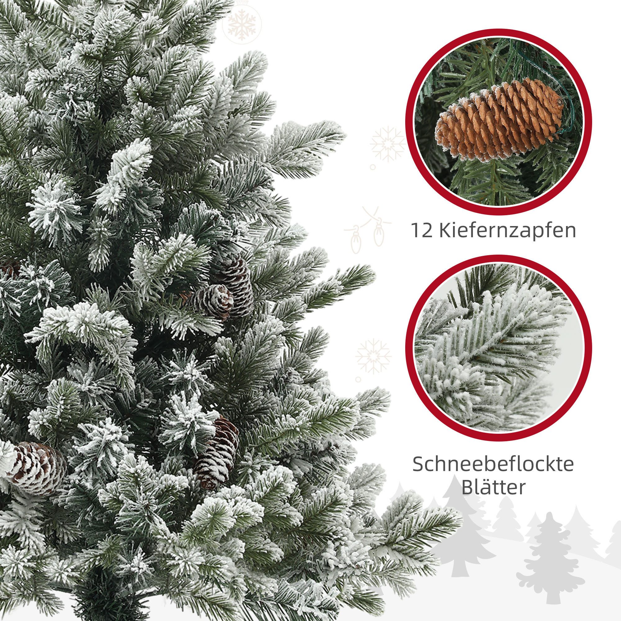 HOMCOM Künstlicher Weihnachtsbaum Tannenbaum mit Schnee, 130 Spitzen Christbaum mit Topf, Künstlicher Baum, für Weihnachten Deko, grün+gold – Bild 5 von 5