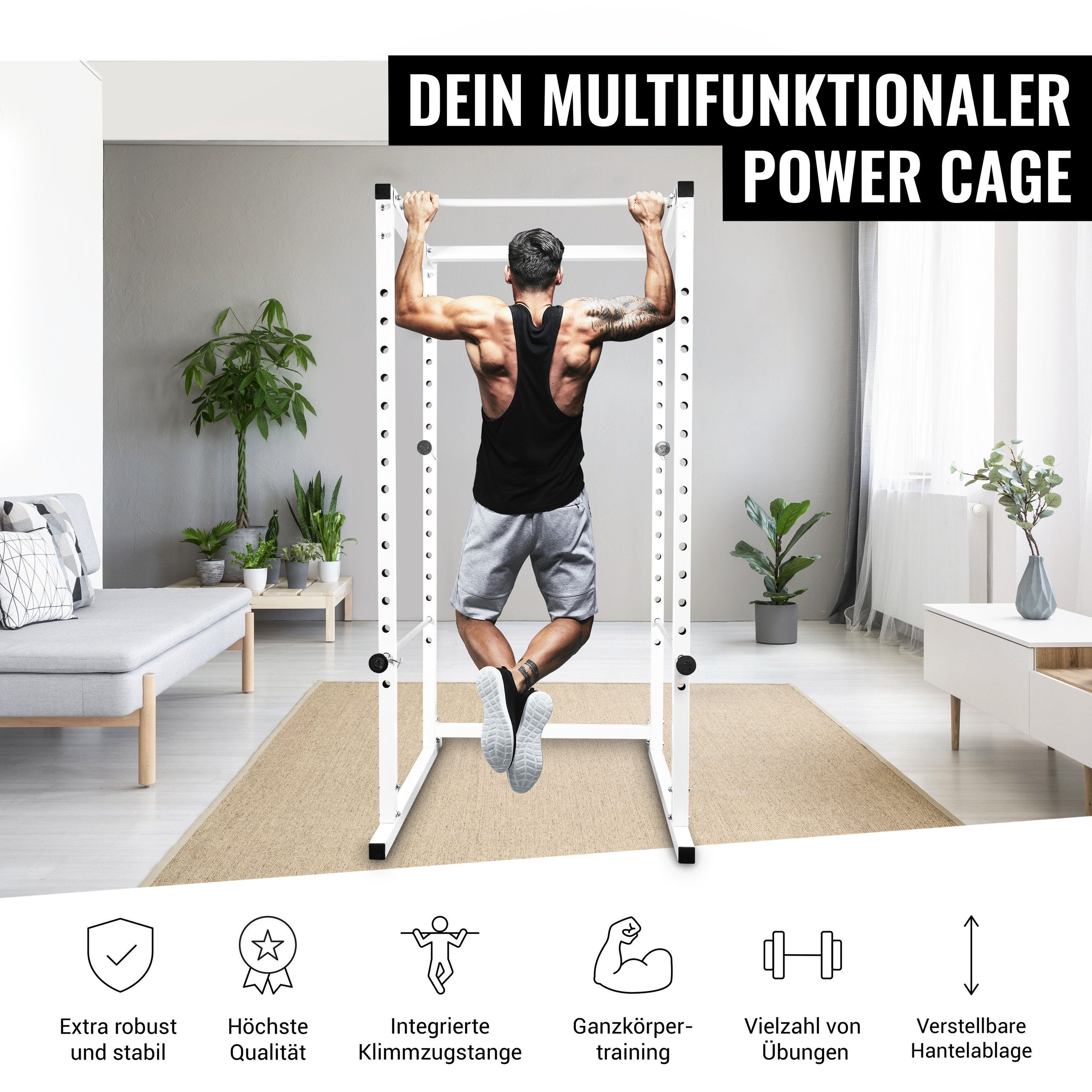 Rack (1-tlg) 15-Fach mit Kraftstation, Power GORILLA verstellbar, Klimmzugstange Hantelablage, SPORTS und