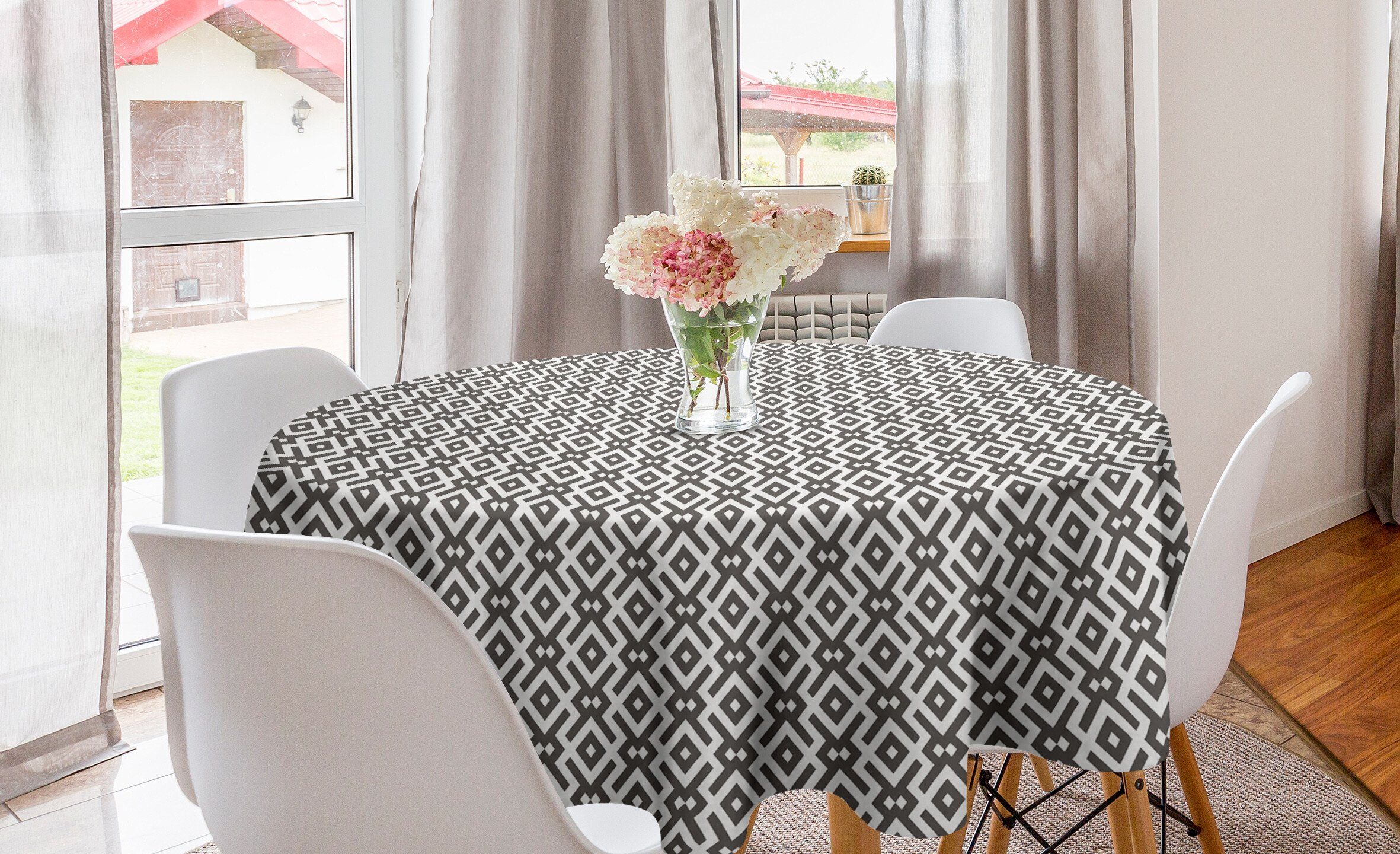Abakuhaus Tischdecke Kreis Tischdecke Abdeckung für Esszimmer Küche Dekoration, Modern geometrische Linien | Tischdecken