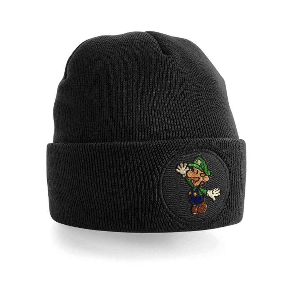 Blondie & Brownie Beanie Unisex Erwachsenen Mütze Luigi Stick Patch Klempner Super Nintendo Schwarz