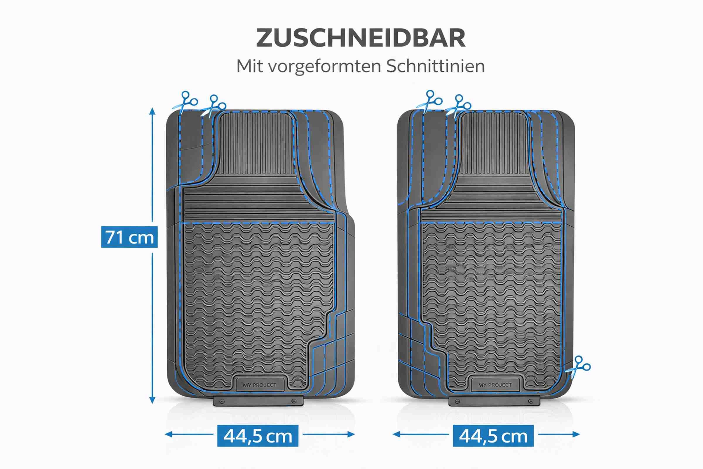 MY PROJECT PVC-Automatten KFZ Gummimatten Set Universal Auto Fußmatten (4 St), für viele Hersteller Universal PKW, robust, zuschneidbar, Hochdruckreiniger geeignet