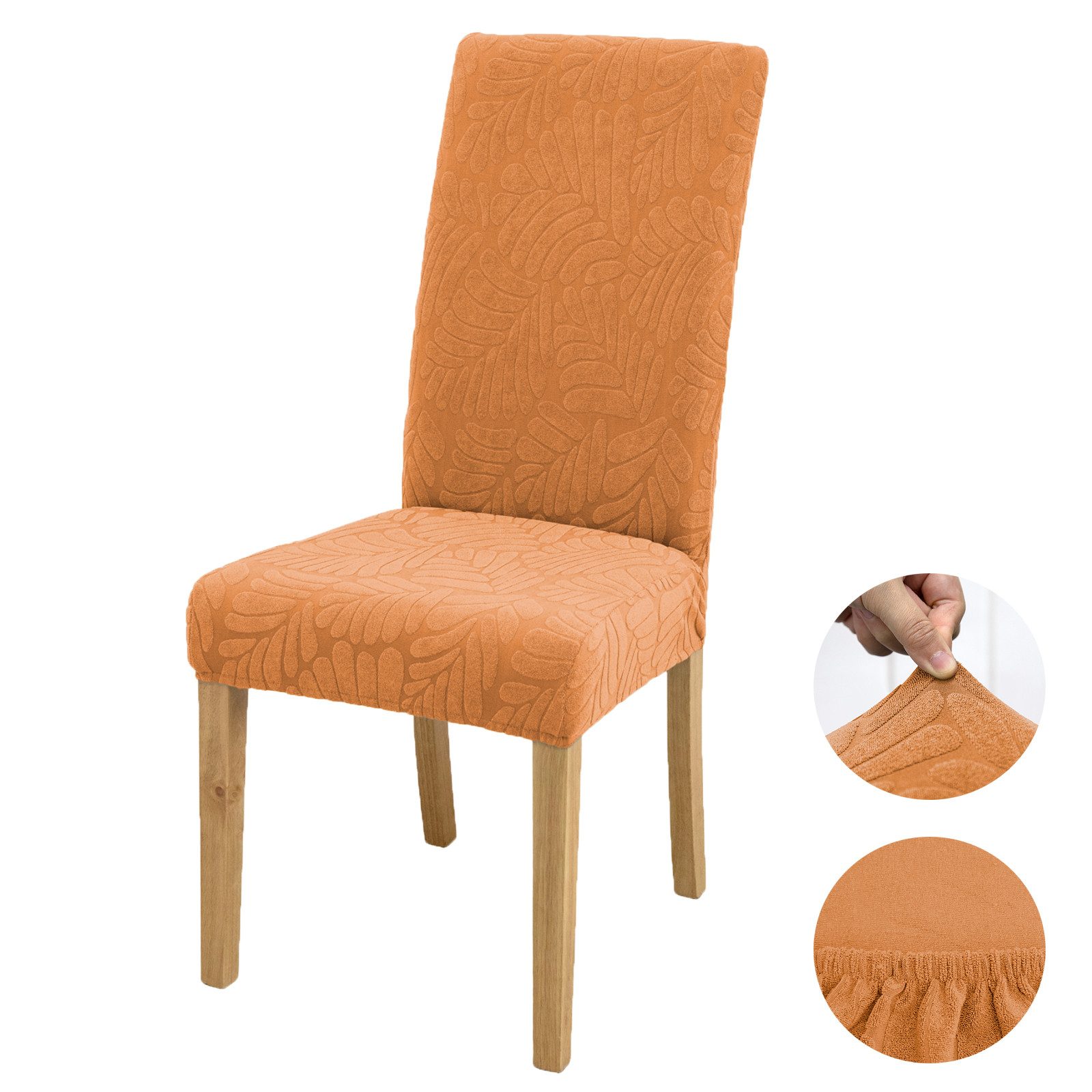 BTTO Sitzflächenhusse 1/6/8 er-Set Stuhlhussen Großer Blatt-Jacquard Stuhlbezug, Stretch Esszimmer-Sitzbezüge, Heimtextilien,Einfarbig